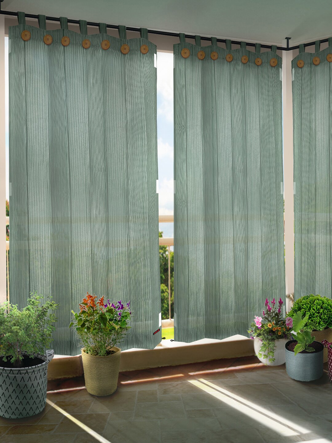 

Hippo Green Set of 2 Striped Room Darkening Long Door Curtain