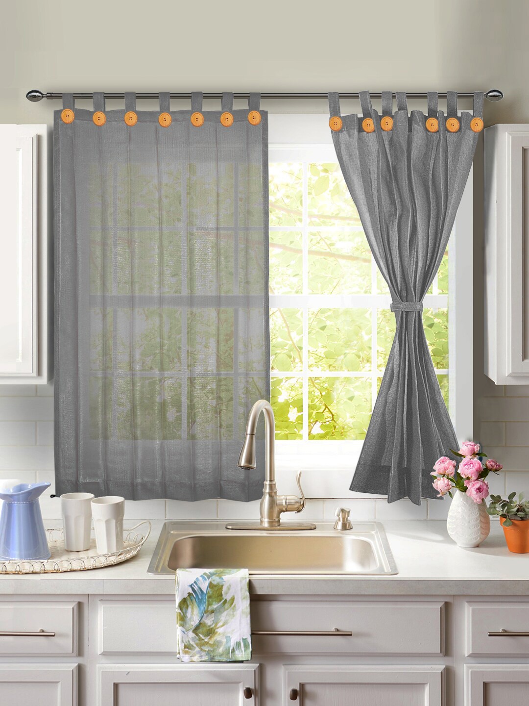 

Hippo Grey Set of 2 Solid Room Darkening Window Curtain