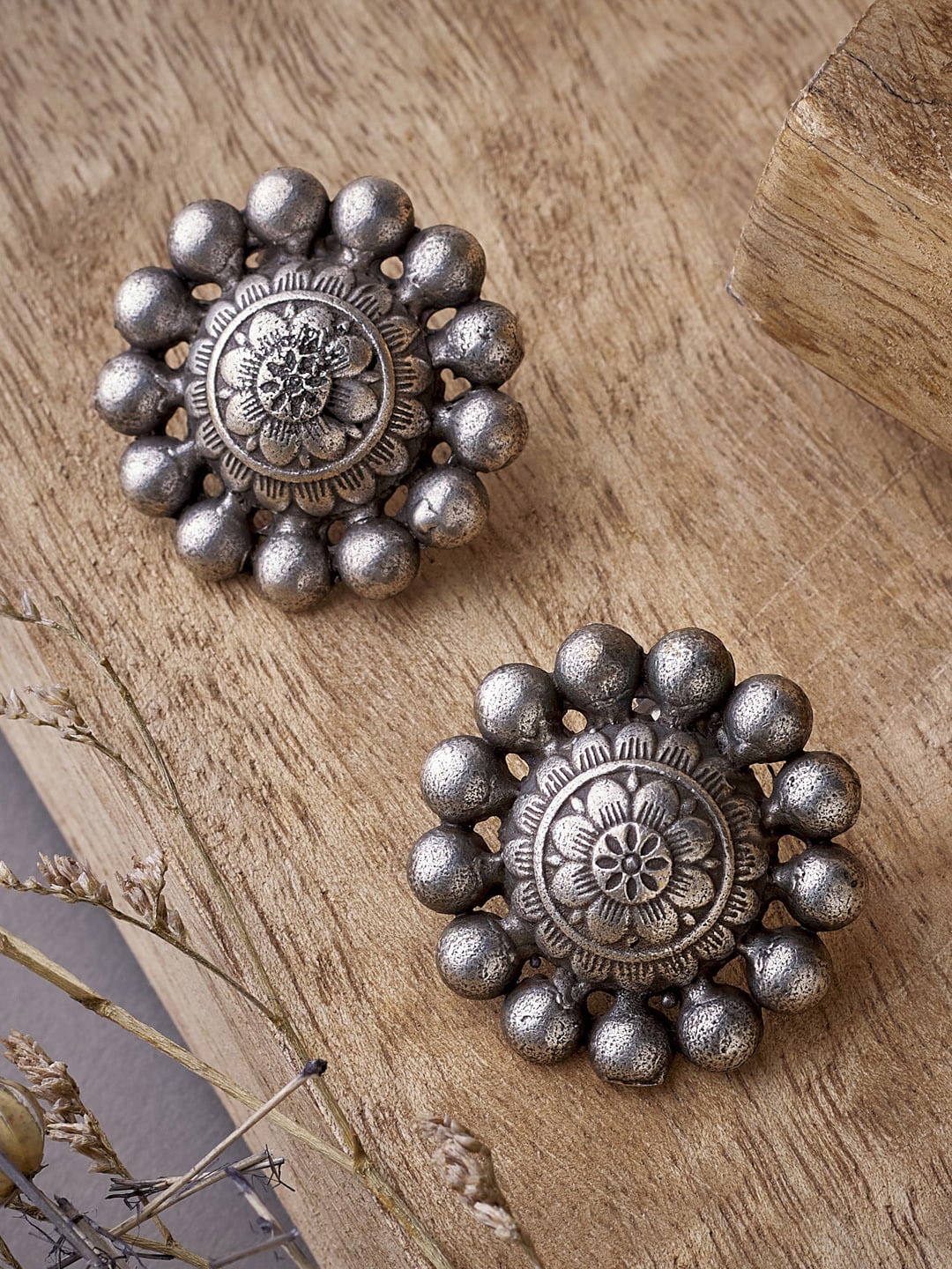 

ATIBELLE Silver-Plated Floral German Studs Earrings