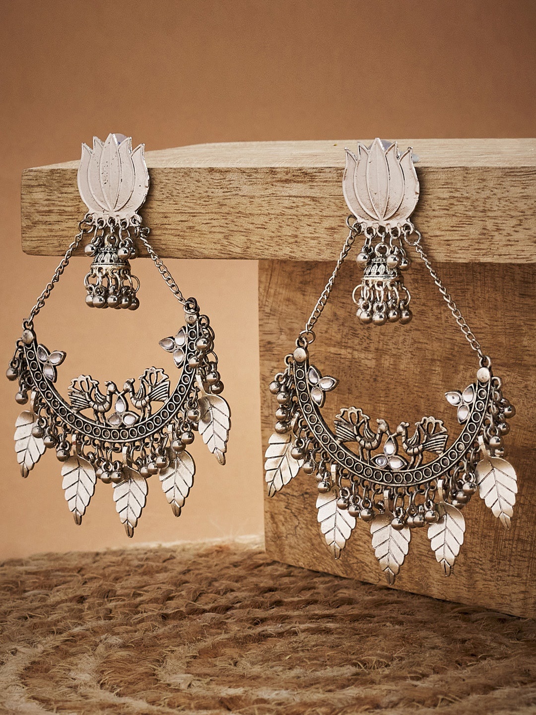 

ATIBELLE Silver-Plated Floral Chandbalis Earrings