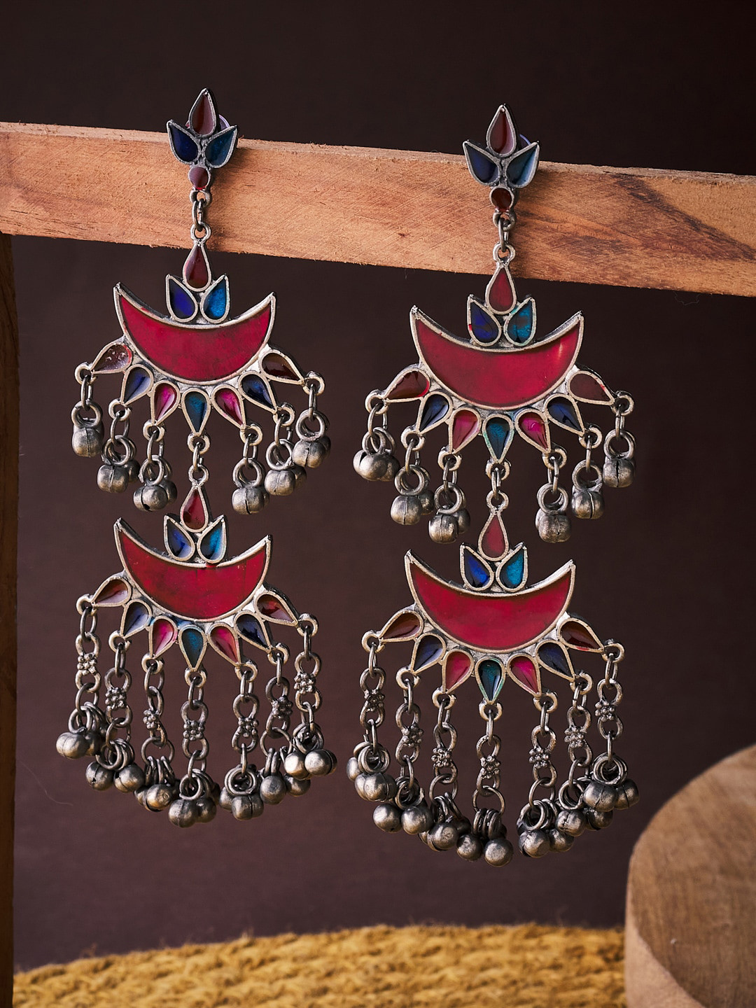 

ATIBELLE Red Silver Plated Contemporary Drop Earrings