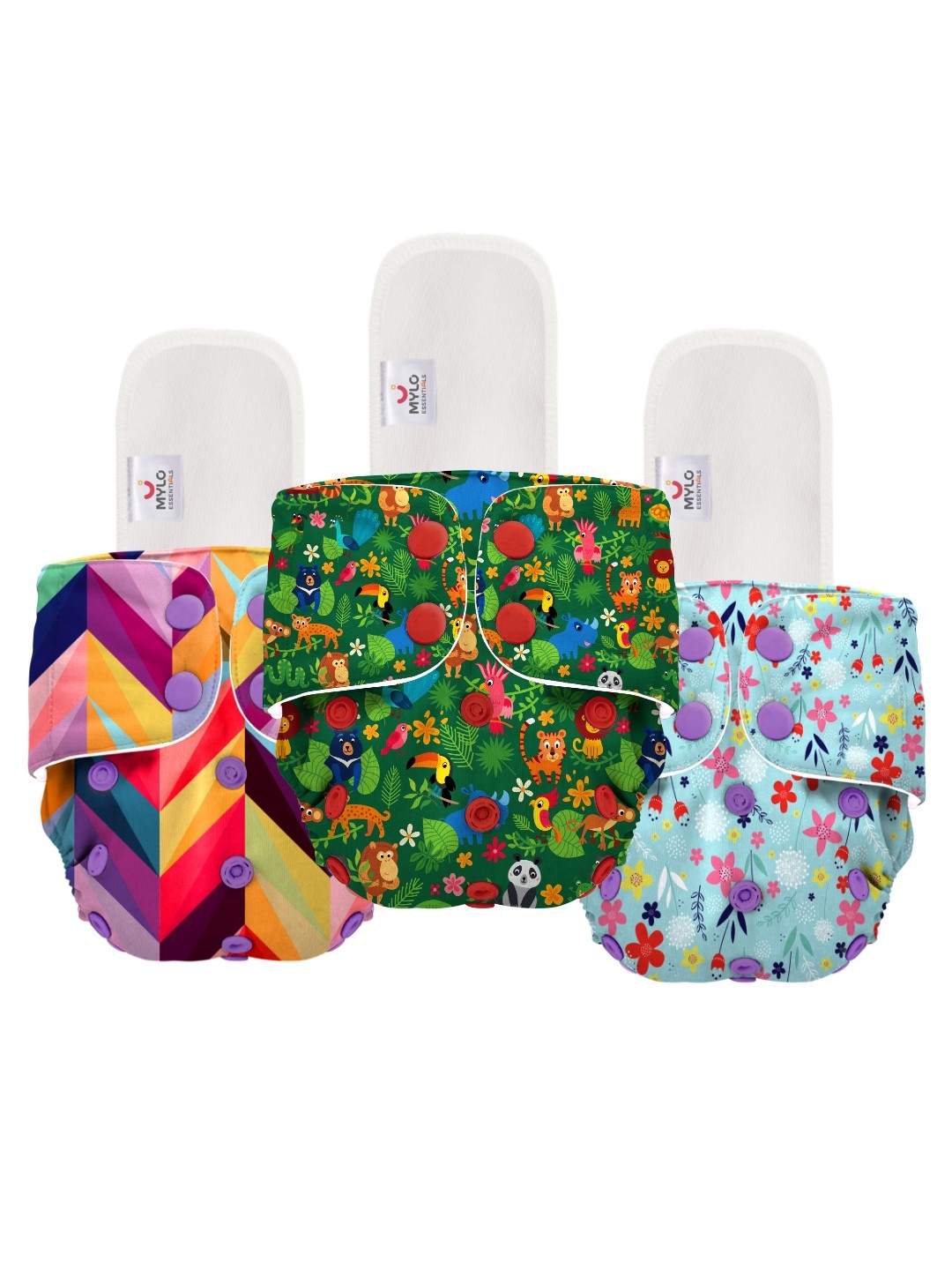 

Mylo Set Of 3 Free Size Washable & Reusable Diaper, Multi