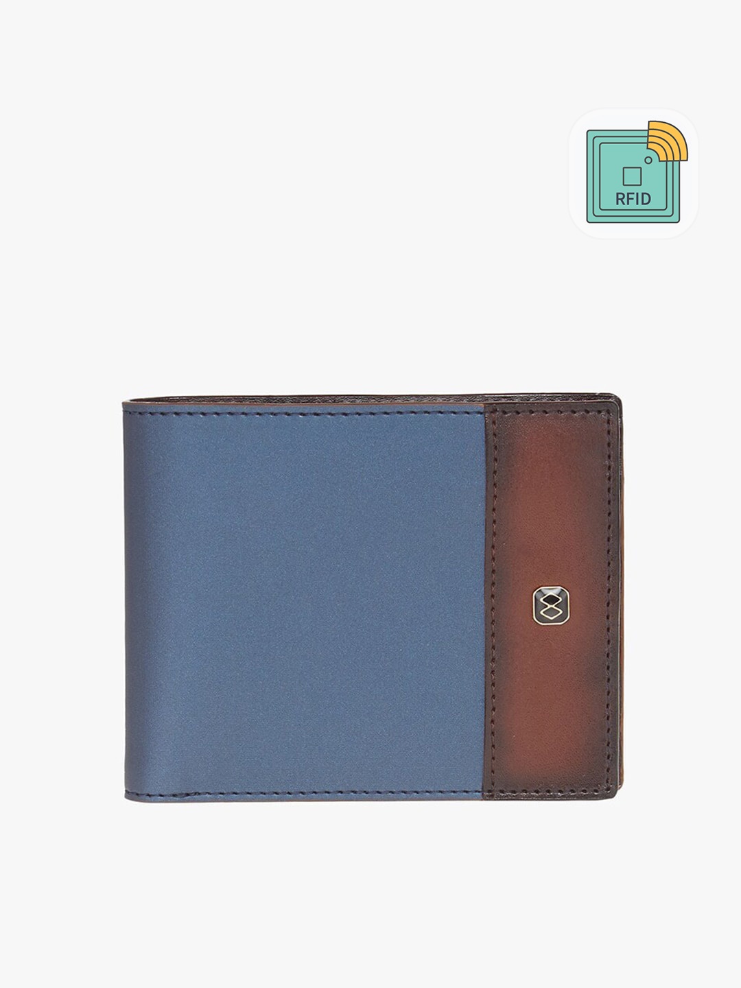 

HORRA Men Blue & Brown Colourblocked Two Fold Wallet
