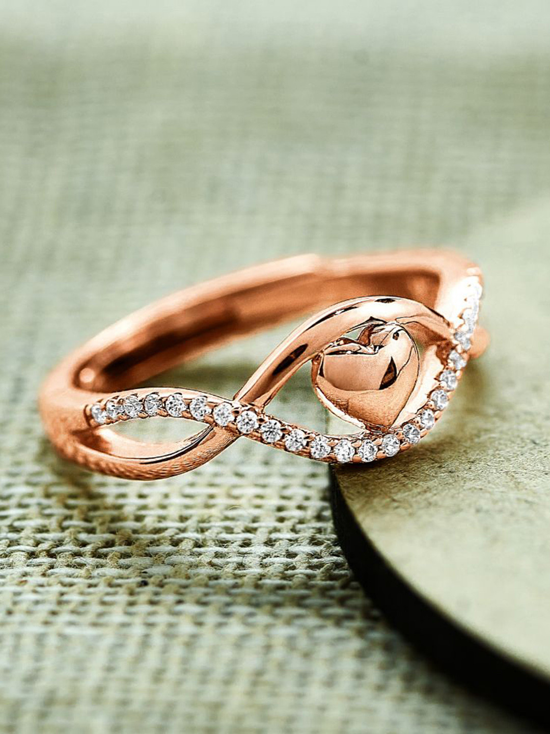 

SILBERRY Women Rose Gold-Plated White CZ-Studded Finger Ring