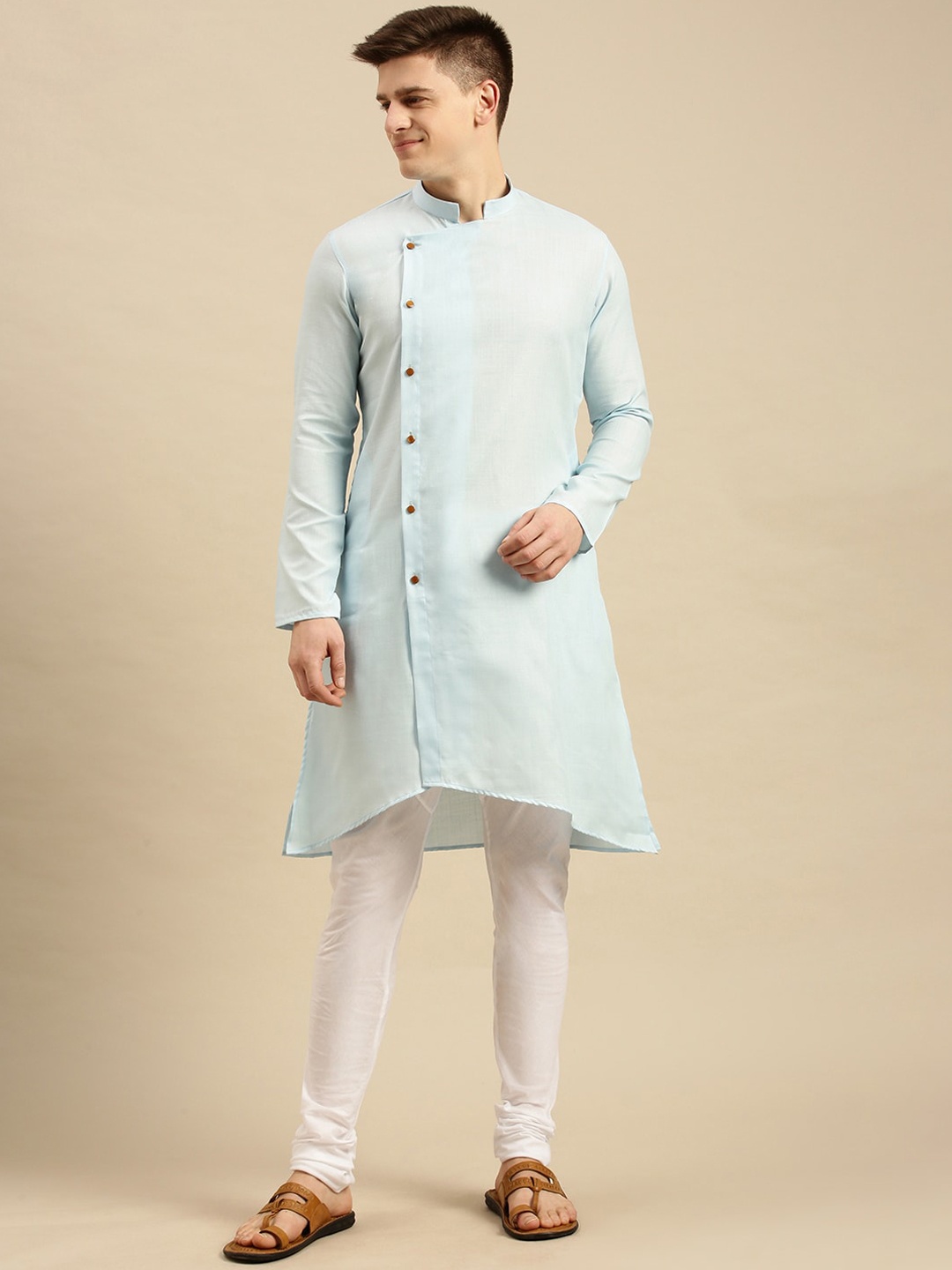 

Sanwara Men Blue Angrakha Pure Cotton Kurta with Pyjamas