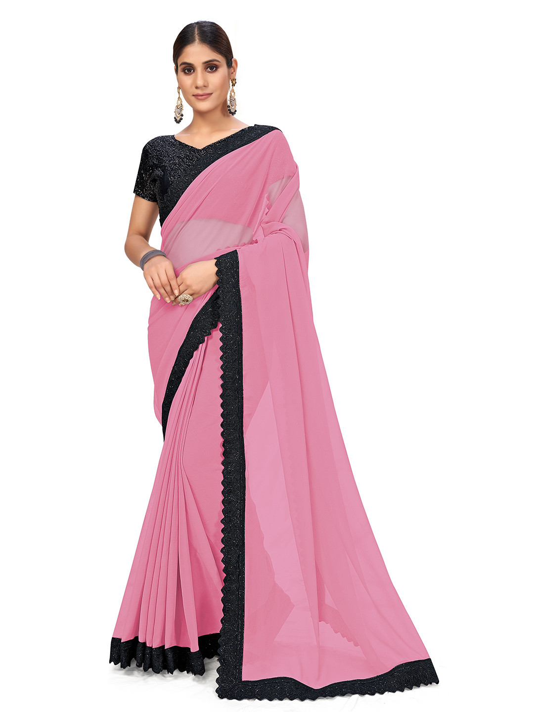 

SUTRAM Pink & Black Saree