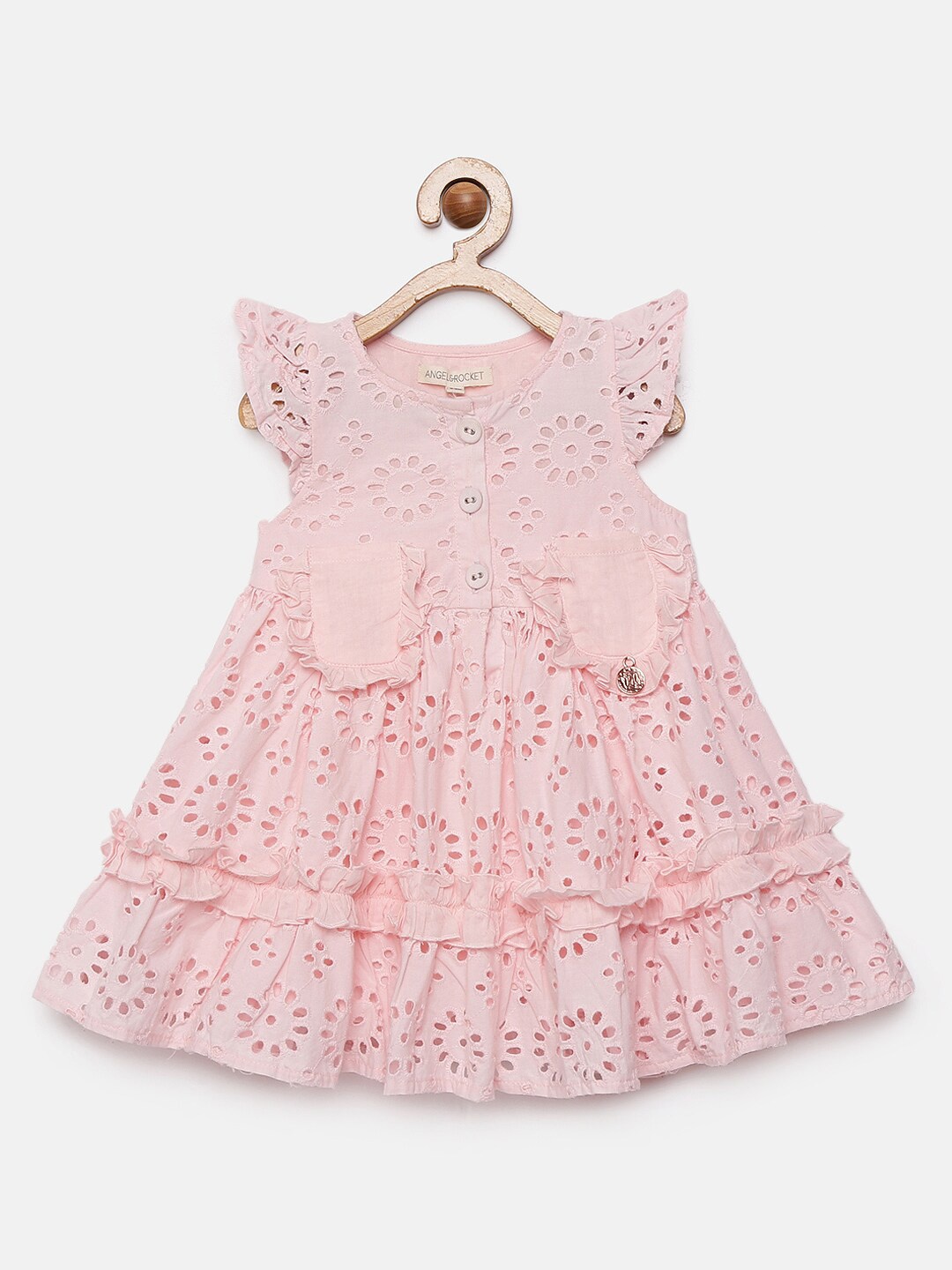 

Angel & Rocket Girls Pink Self Design A-Line Cotton Dress