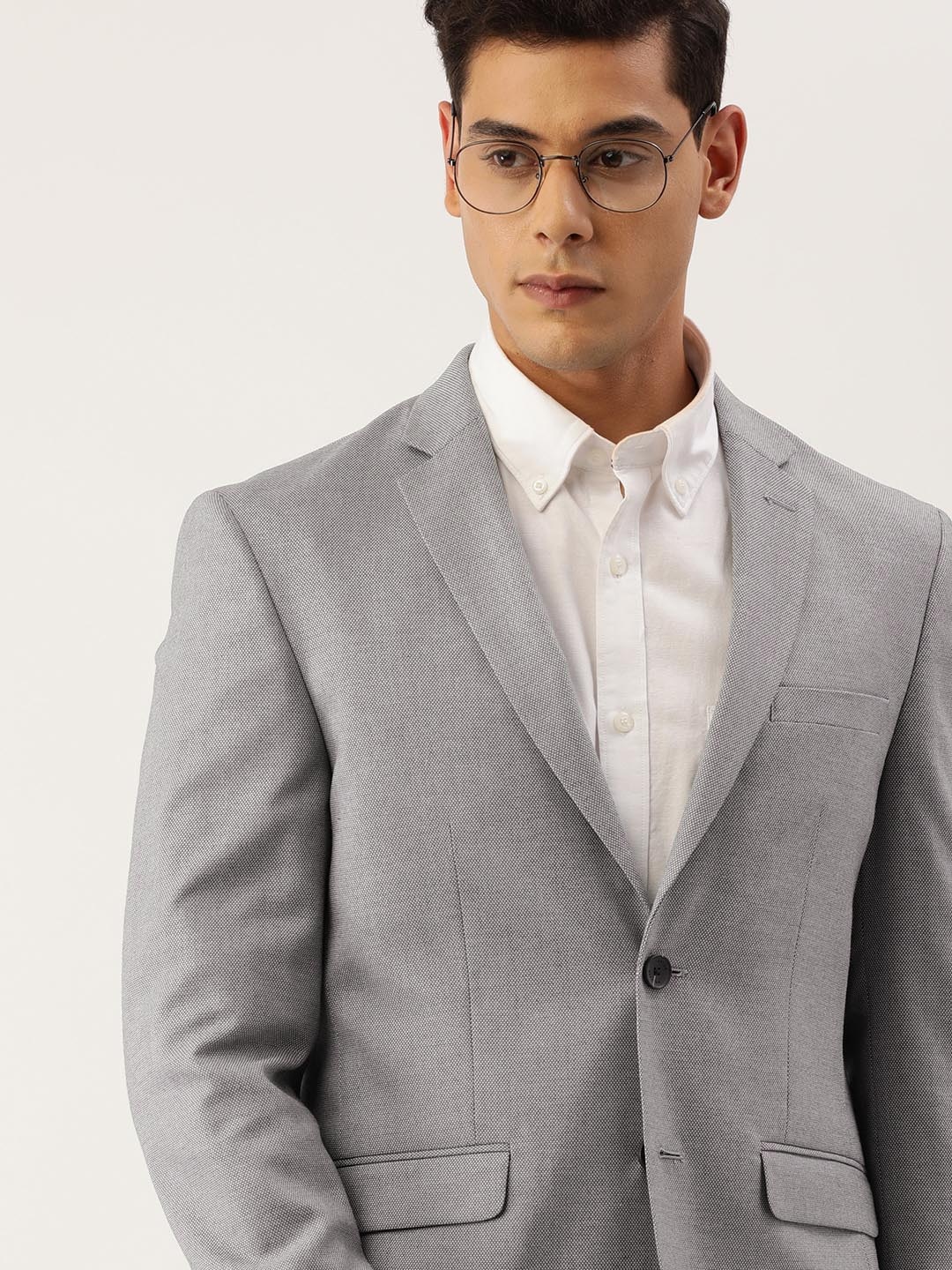 

Peter England Men Grey Neo Slim Fit Single-Breasted Formal Blazer
