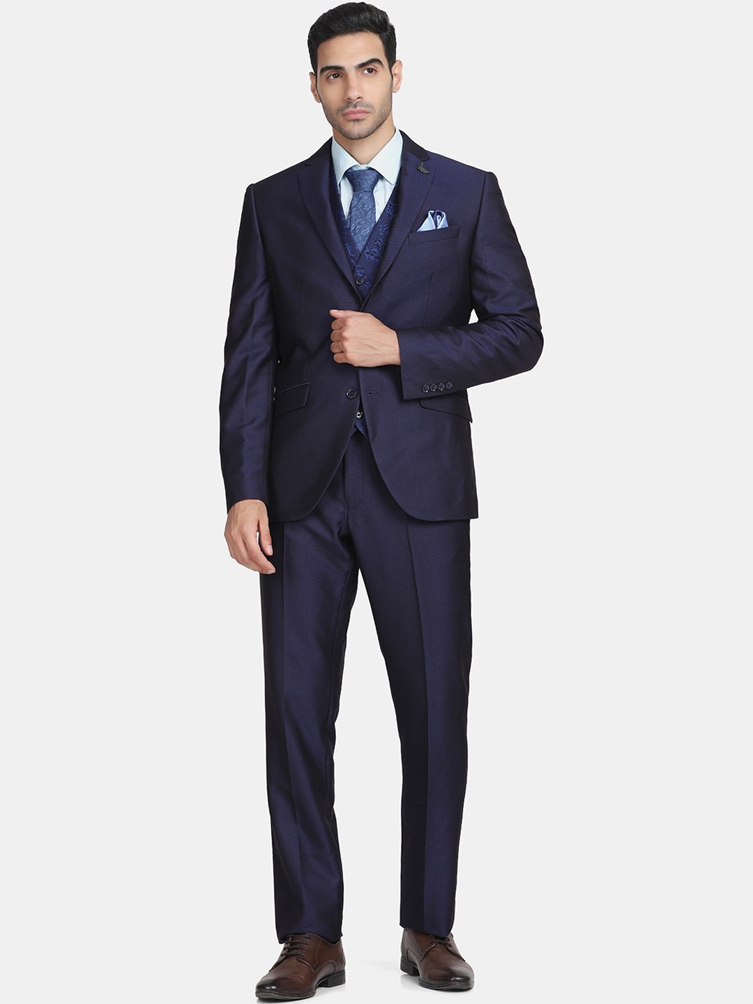 

Blackberrys Men Navy Blue Solid Slim-Fit Single Breasted 3 Piece Formal Suit