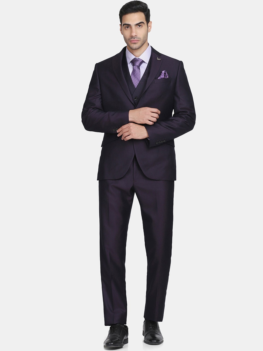 

Blackberrys Men Purple Single-Breasted Super Slim-Fit 3-Piece Formal Suits