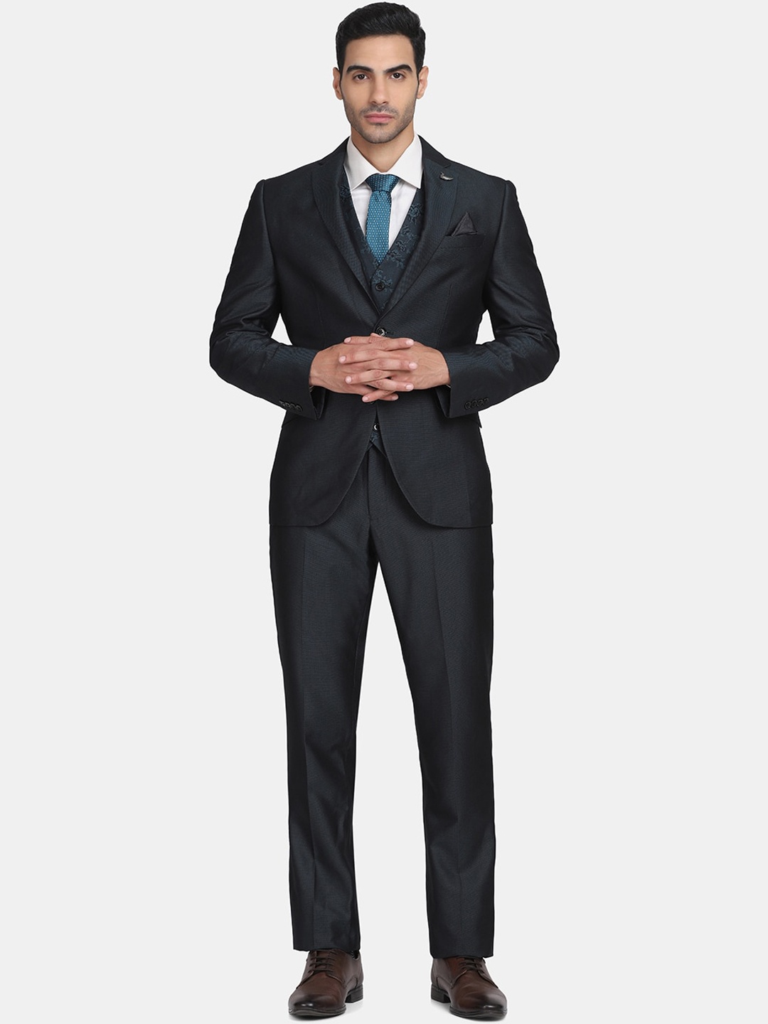

Blackberrys Men Olive Solid Single-Breasted Slim-Fit Three-Piece Suit