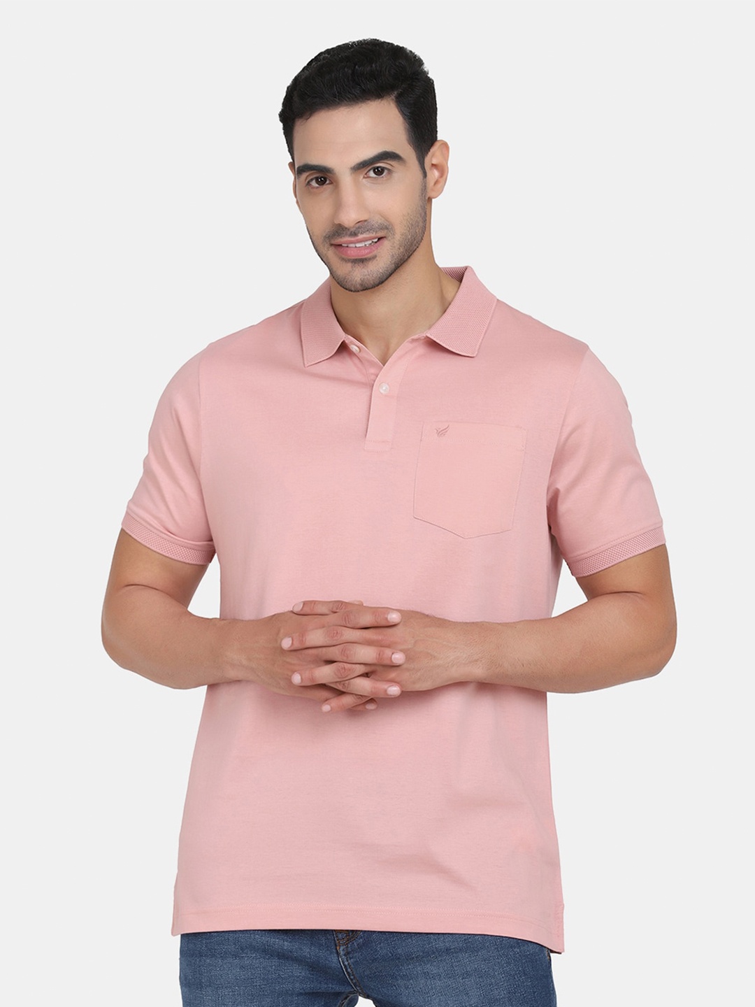 

Blackberrys Men Peach-Coloured Polo Collar Slim Fit Cotton T-shirt