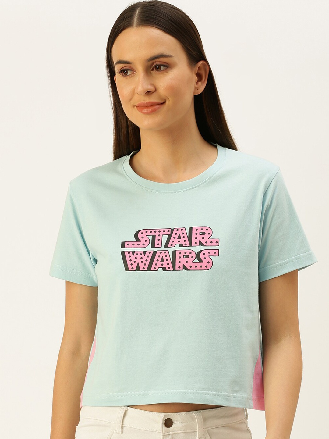 

JUNEBERRY Women Marvel Typography Printed Boxy Cotton T-shirt, Blue