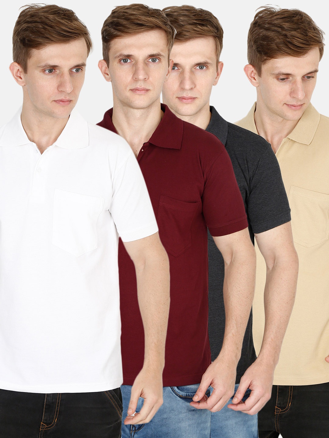 

Fleximaa Men Pack of 4 Polo Collar T-shirts, White