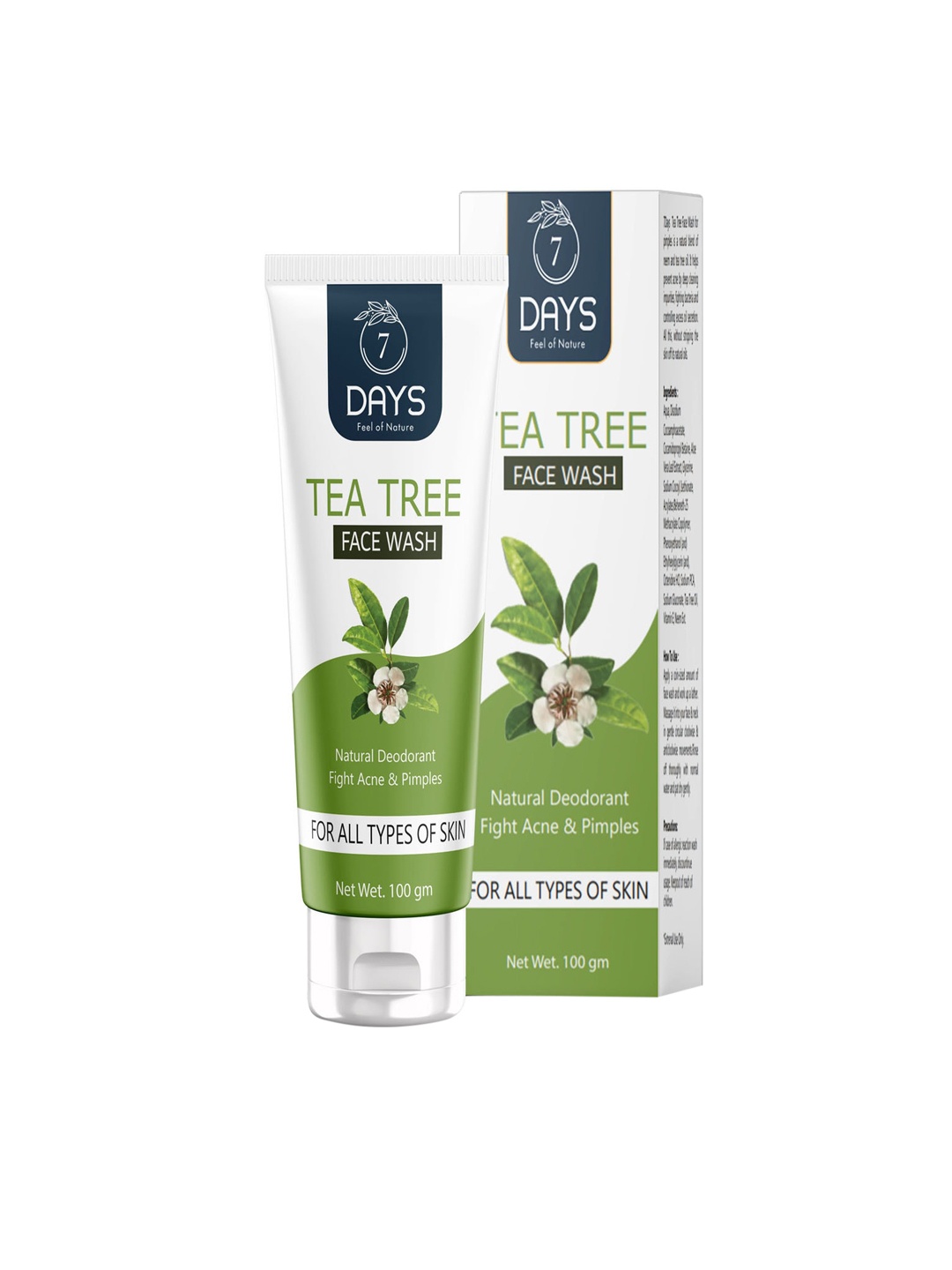 

7 DAYS Tea Tree Face Wash with Neem for Controlling Acne & Blackheads - 100g, White