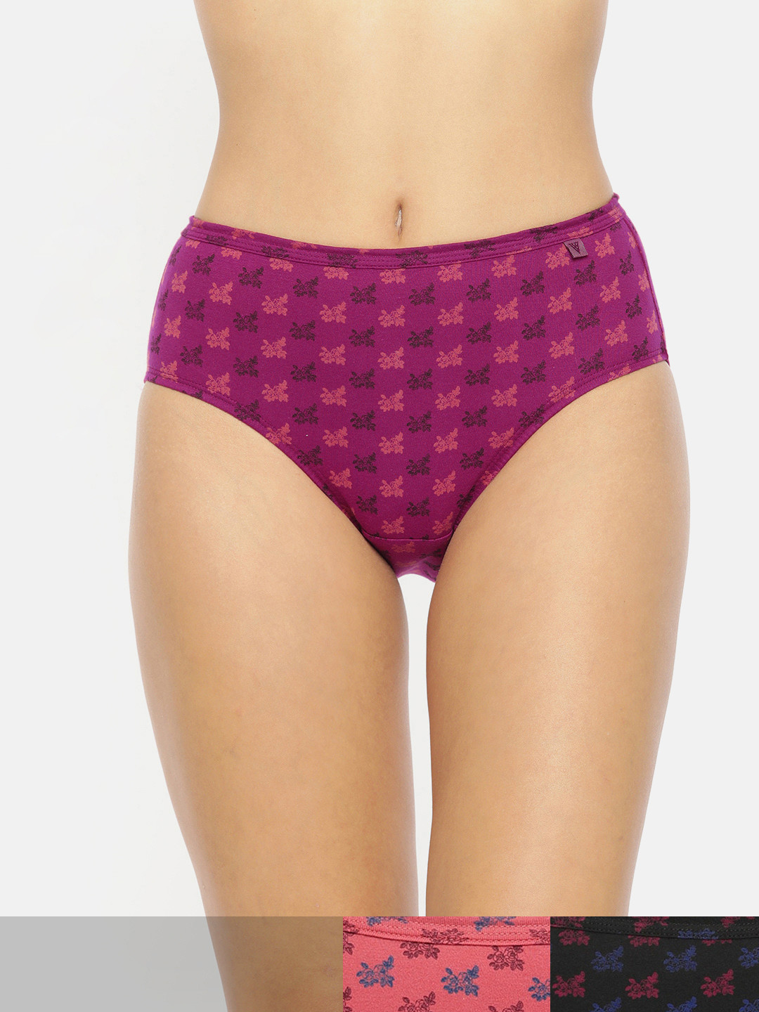 

Van Heusen Women Assorted Pack of 3 Printed Antibacterial No Marks Waist Hipster Panty