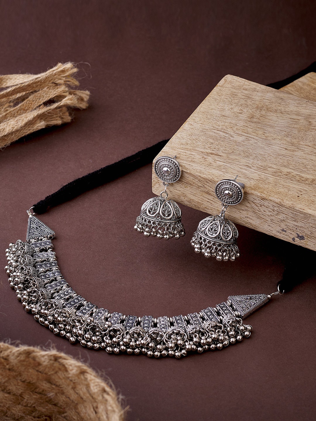 

ATIBELLE Women Silver-Plated German Silver Oxidized Jewellery Set