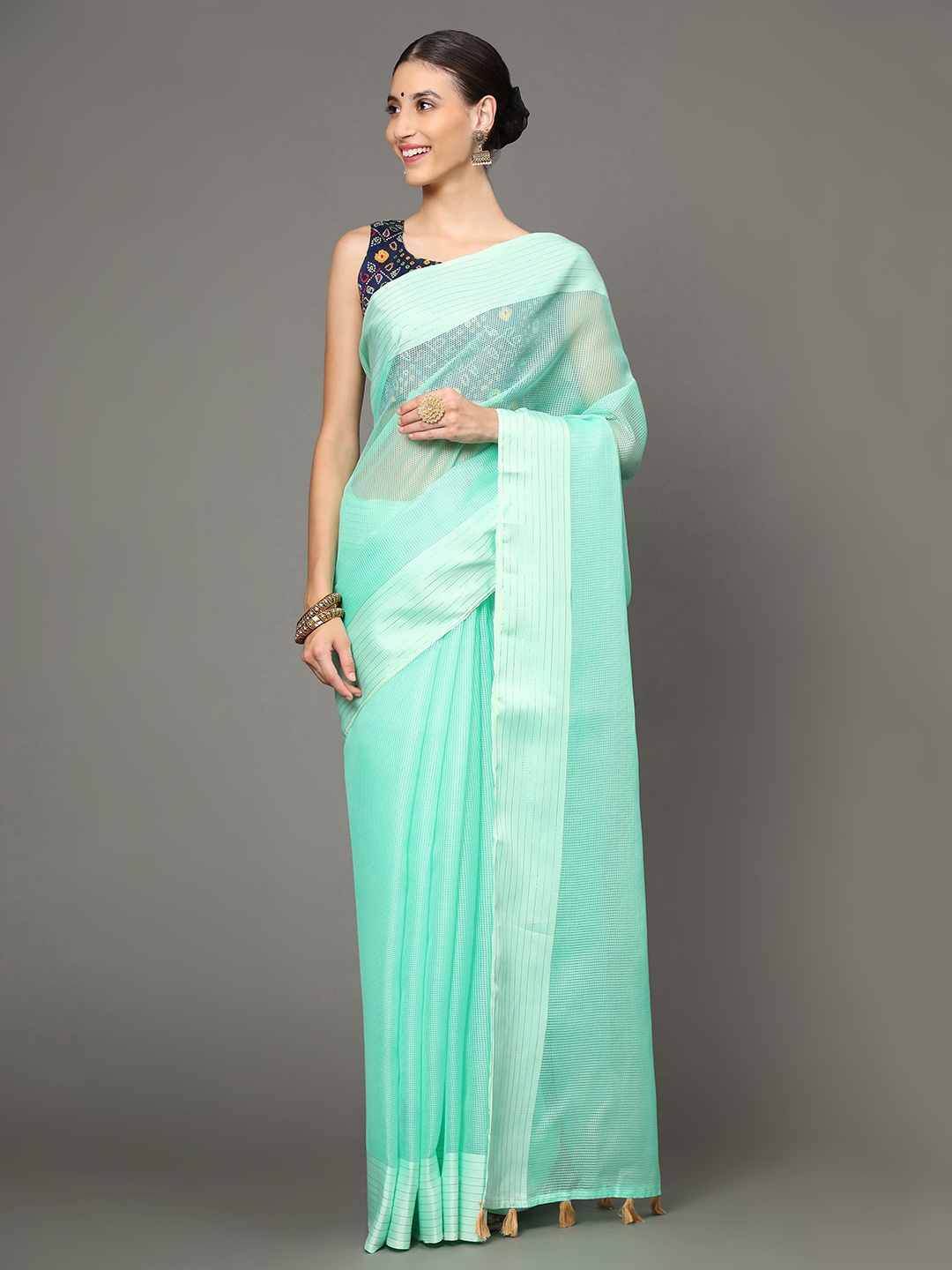 

Havida Sarees Sea Green Checked Pure Cotton Arani Saree