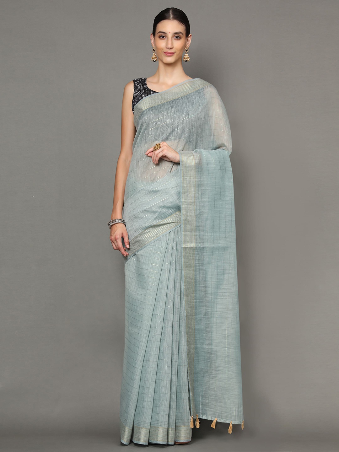 

Havida Sarees Grey Striped Pure Cotton Arani Saree