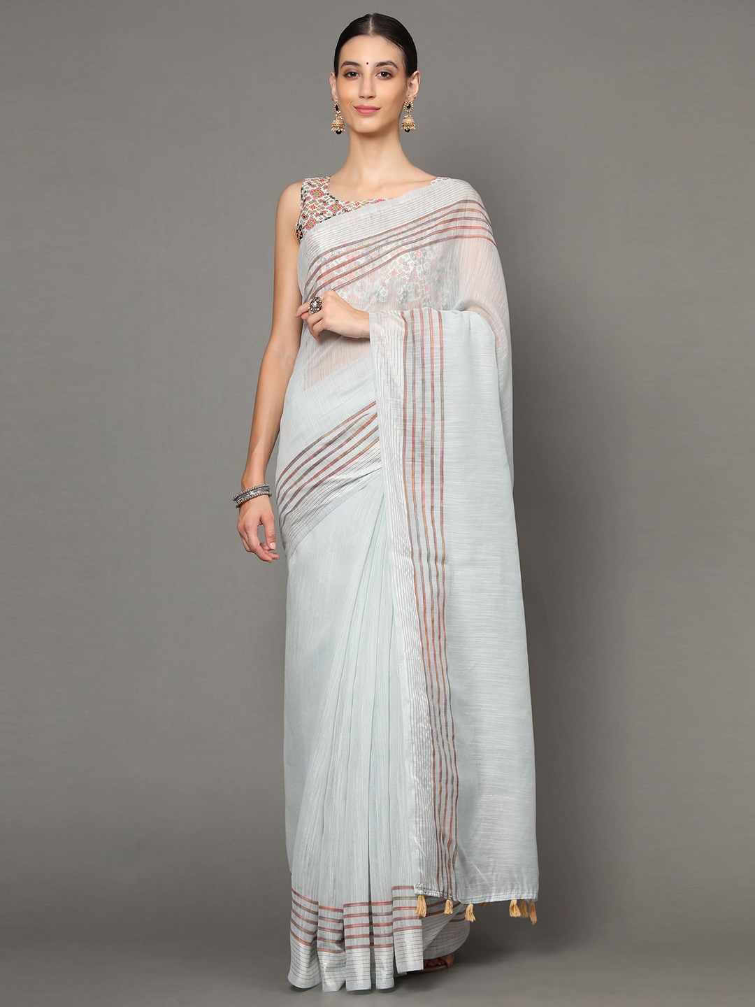 

Havida Sarees Grey Striped Pure Cotton Arani Saree