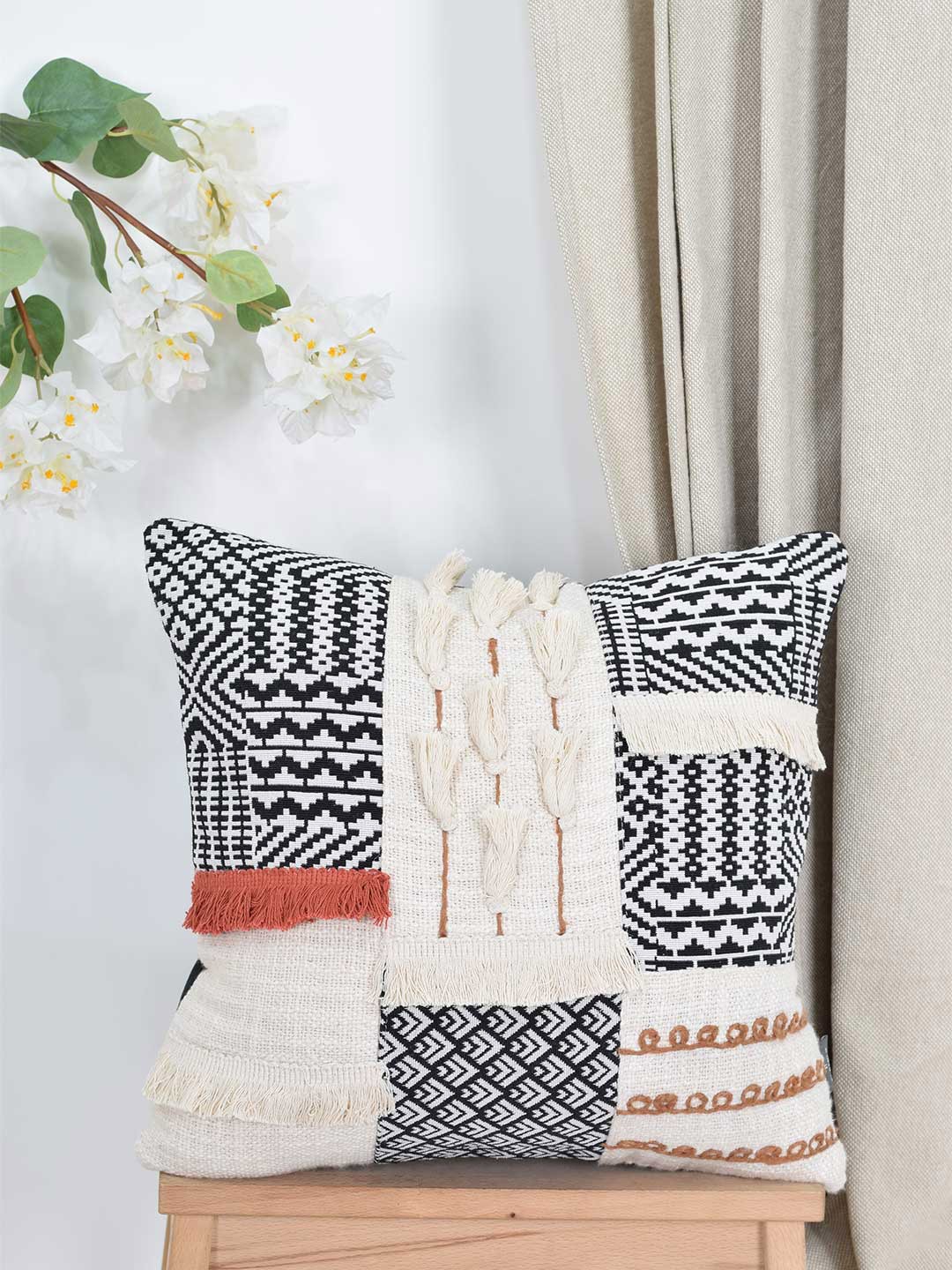 

BLANC9 Black & White Embroidered Square Cushion Covers