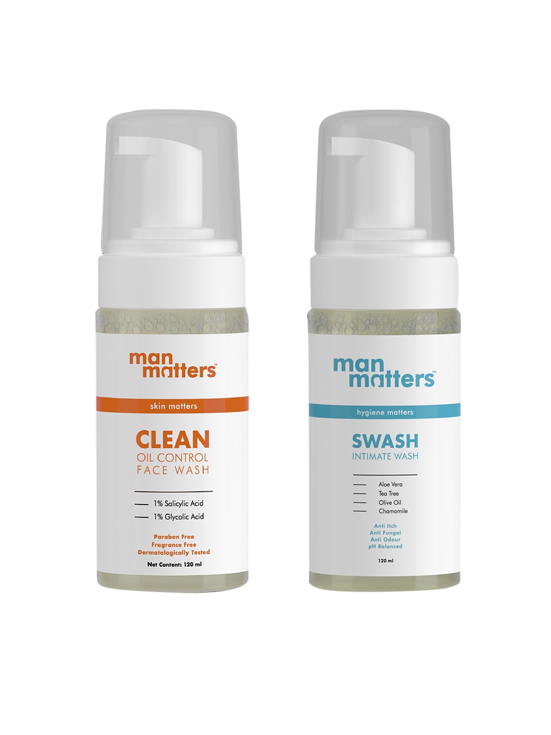 

Man Matters Set of Clean Oil Control Face Wash & Swash Intimate Wash - 120 ml Each, White