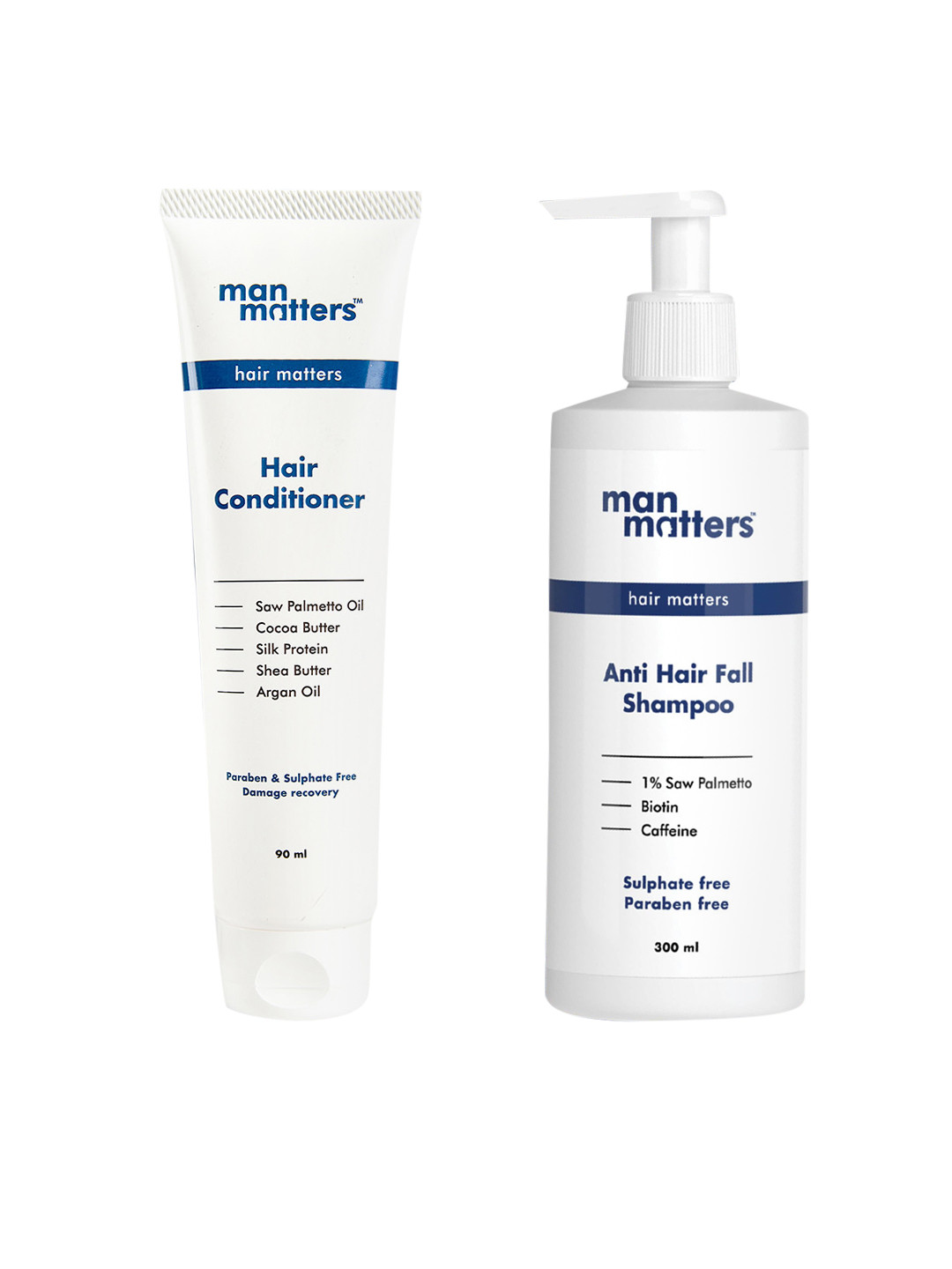 

Man Matters Set of Hair Matters Anti Hair Fall Shampoo 300 ml & Conditioner 90 ml, White