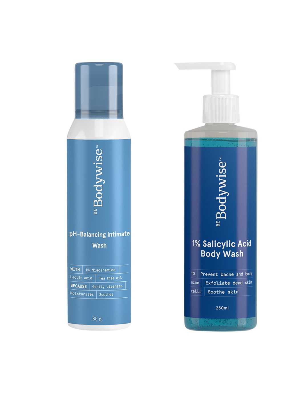 

Be Bodywise Salicylic Acid Body Wash 250 ml & Women pH Balancing Intimate Wash 85 g, Blue