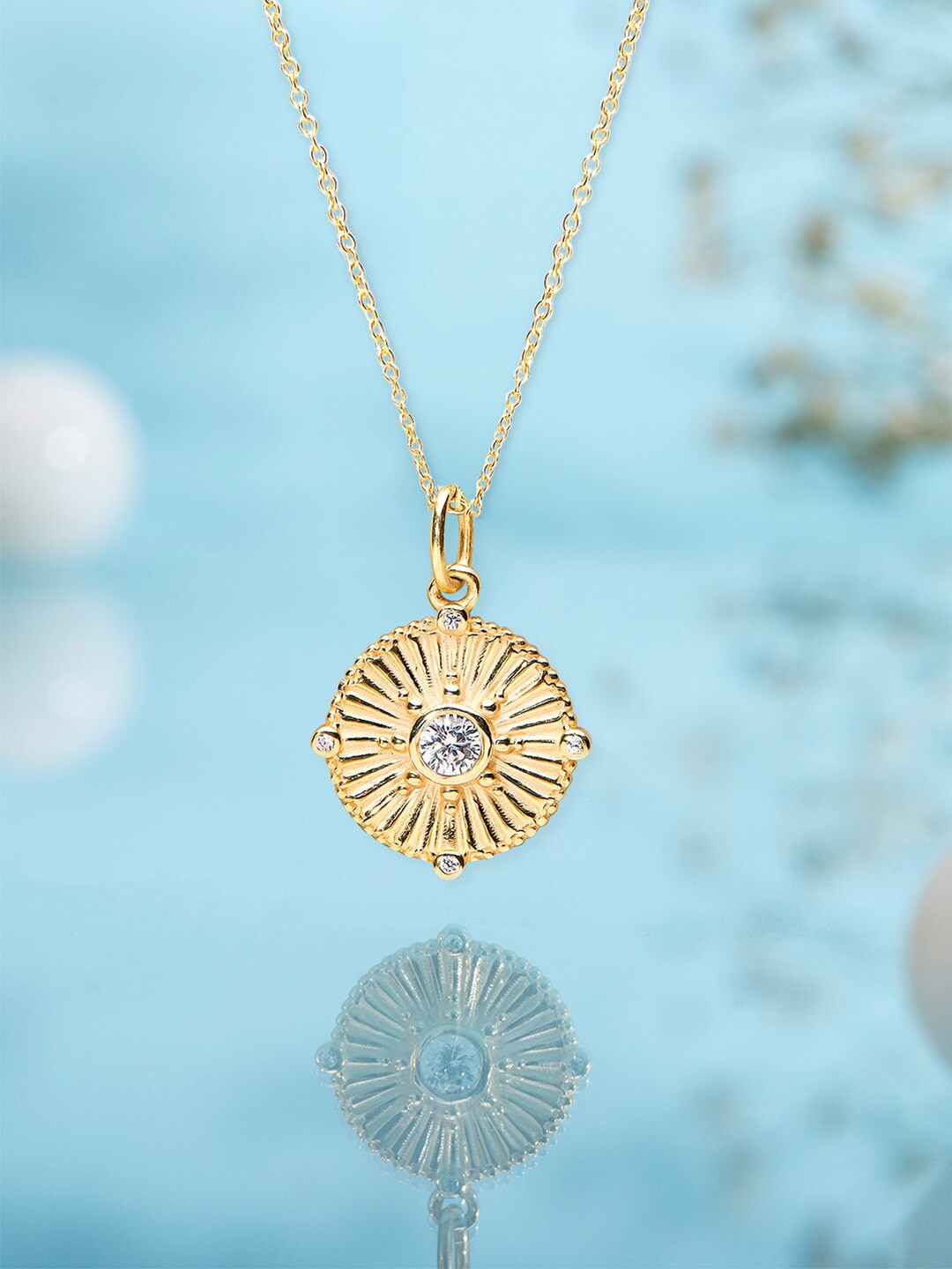 

Rubans 925 Sterling Silver Gold-Plated Circular Dazling Zirconia Pendant Necklace