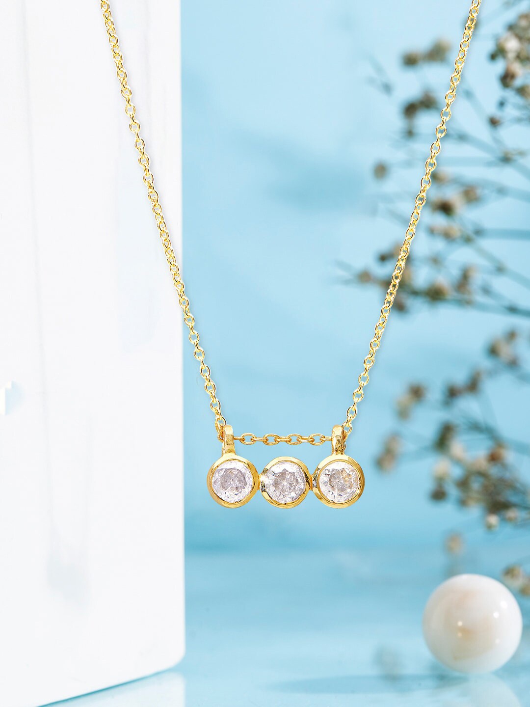 

Rubans 925 Sterling Silver Gold-Plated The Classic Dazling Zirconia Pendant Necklace