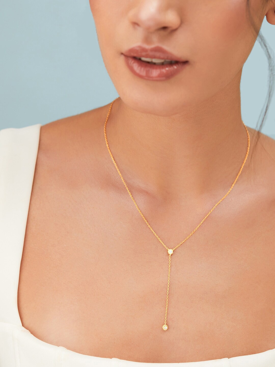 

Rubans 925 Sterling Silver Gold-Plated Dangling Circle Minimal Y Necklace