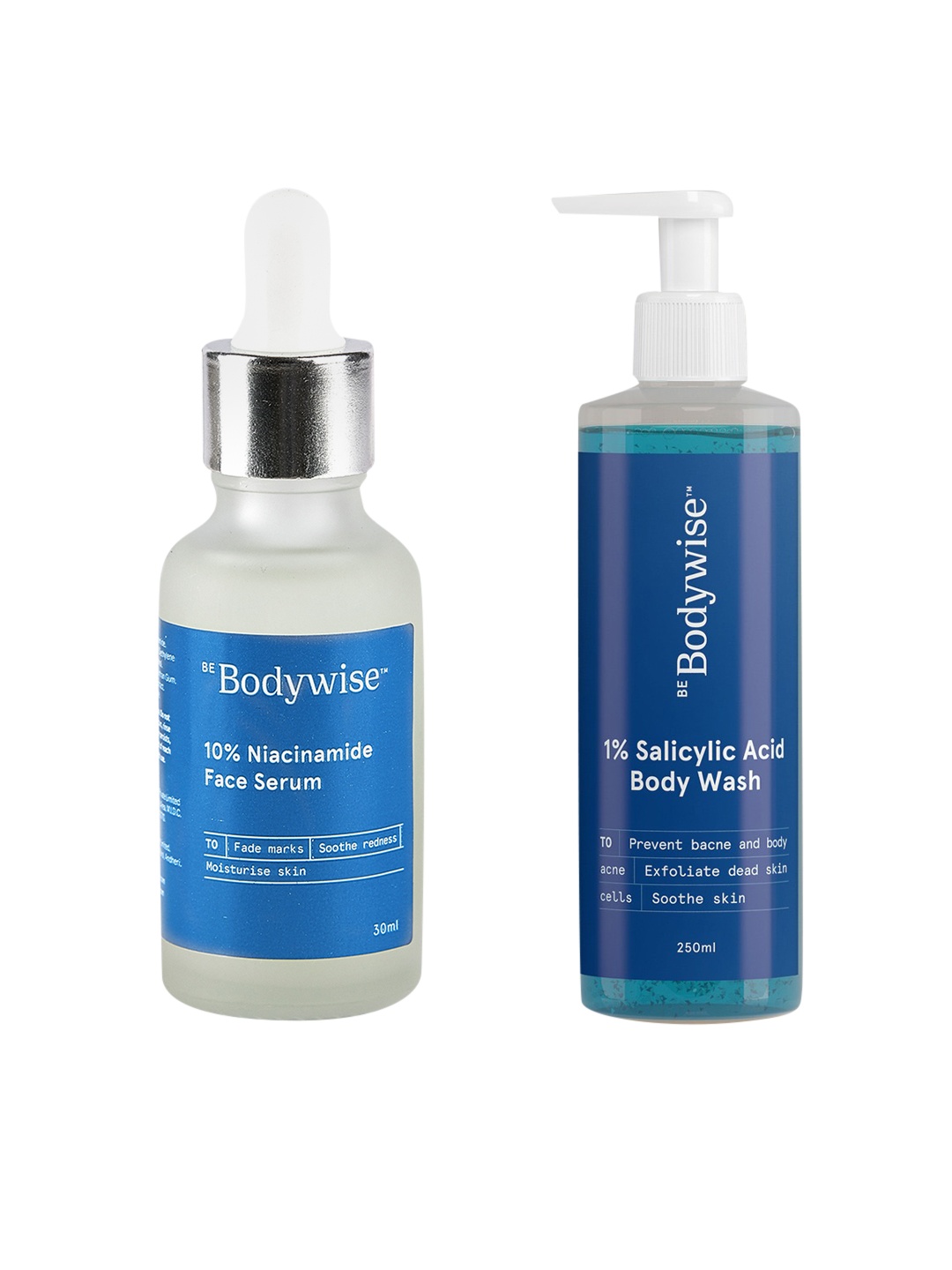 

Be Bodywise Salicylic Acid Body Wash 250 ml & Niacinamide Face Serum 30 ml, Blue