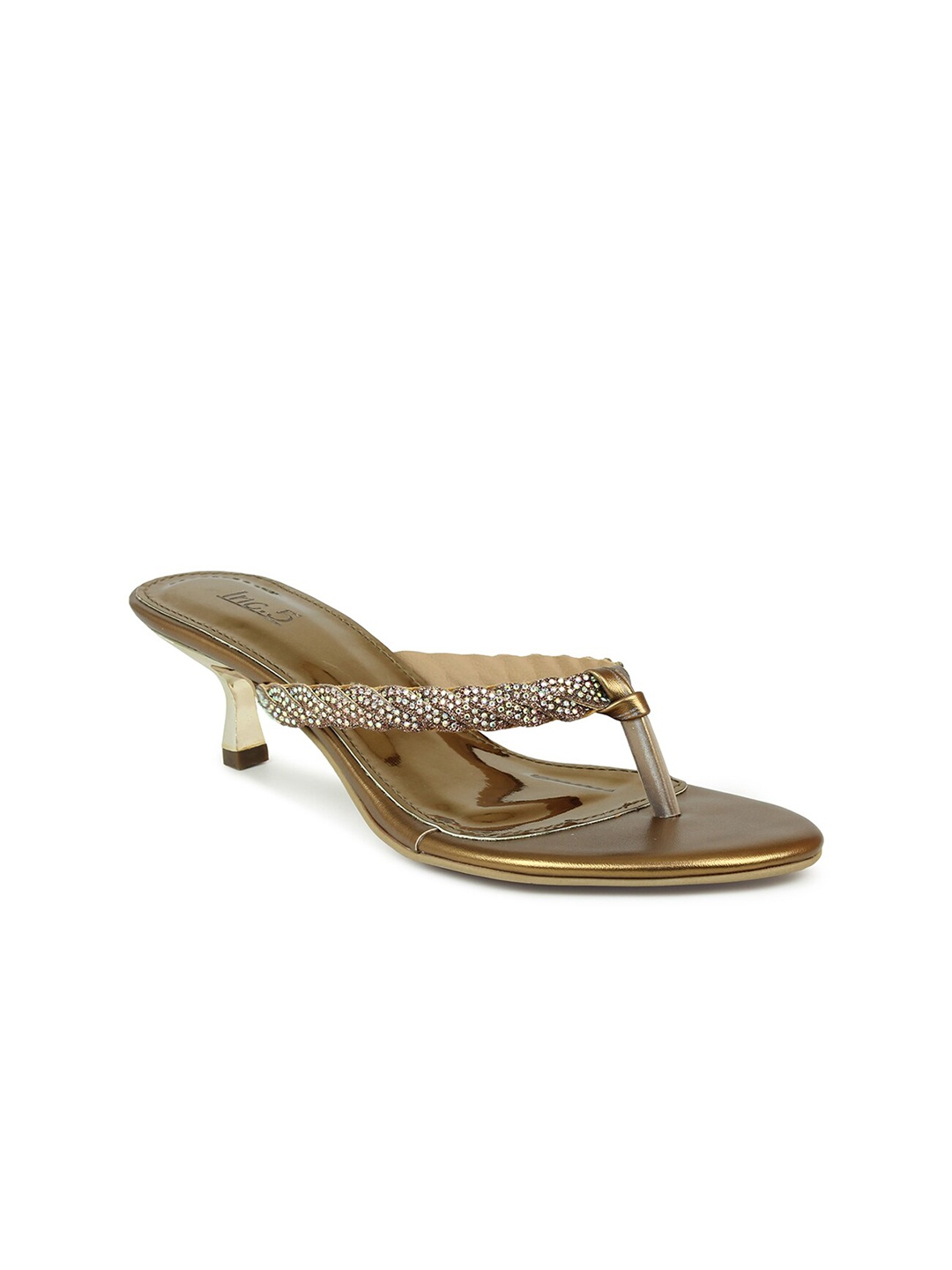 

Inc 5 Gold-Toned & Gold-Toned Embellished Ethnic Kitten Sandals