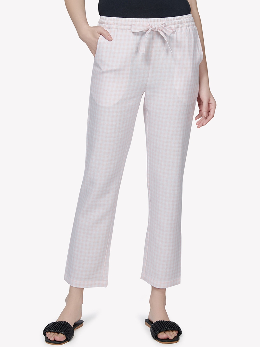 

VASTRADO Women Pink & White Checked Cotton Lounge Pants