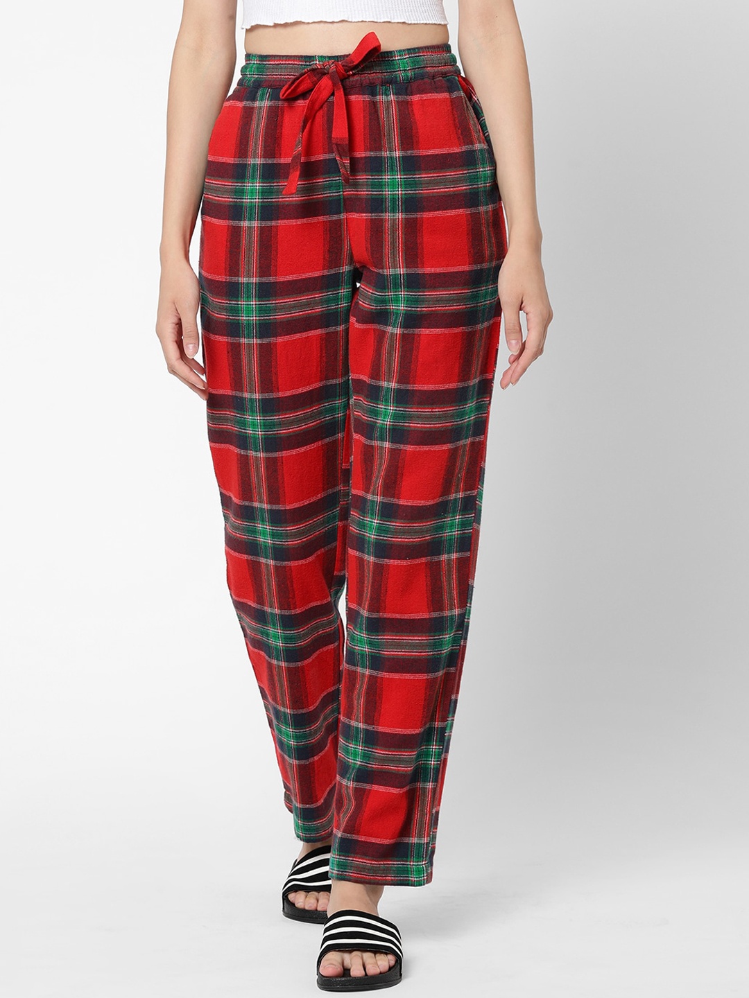 

VASTRADO Red Checked Cotton Lounge Pants