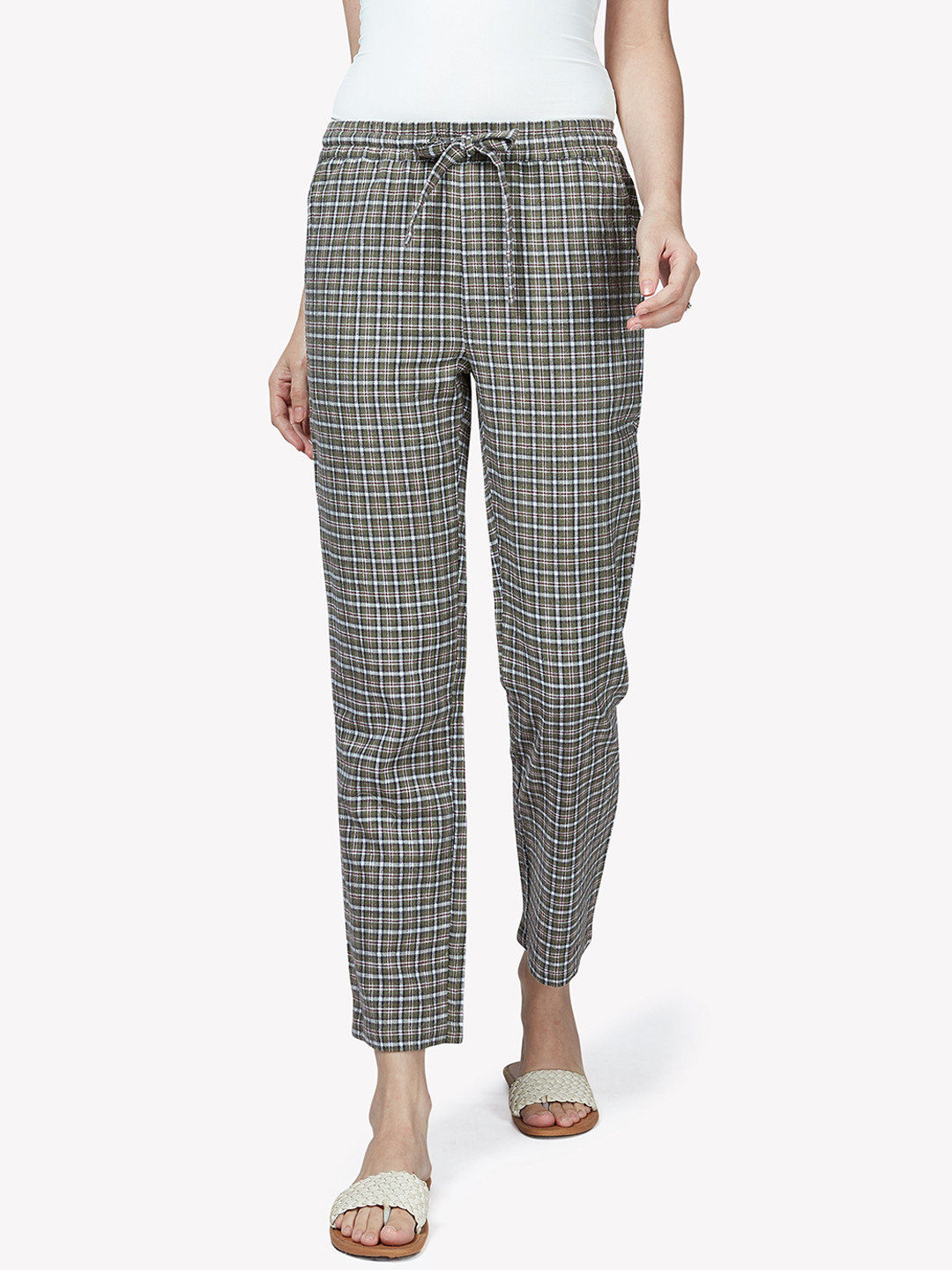 

VASTRADO Green Checked Cotton Lounge Pants