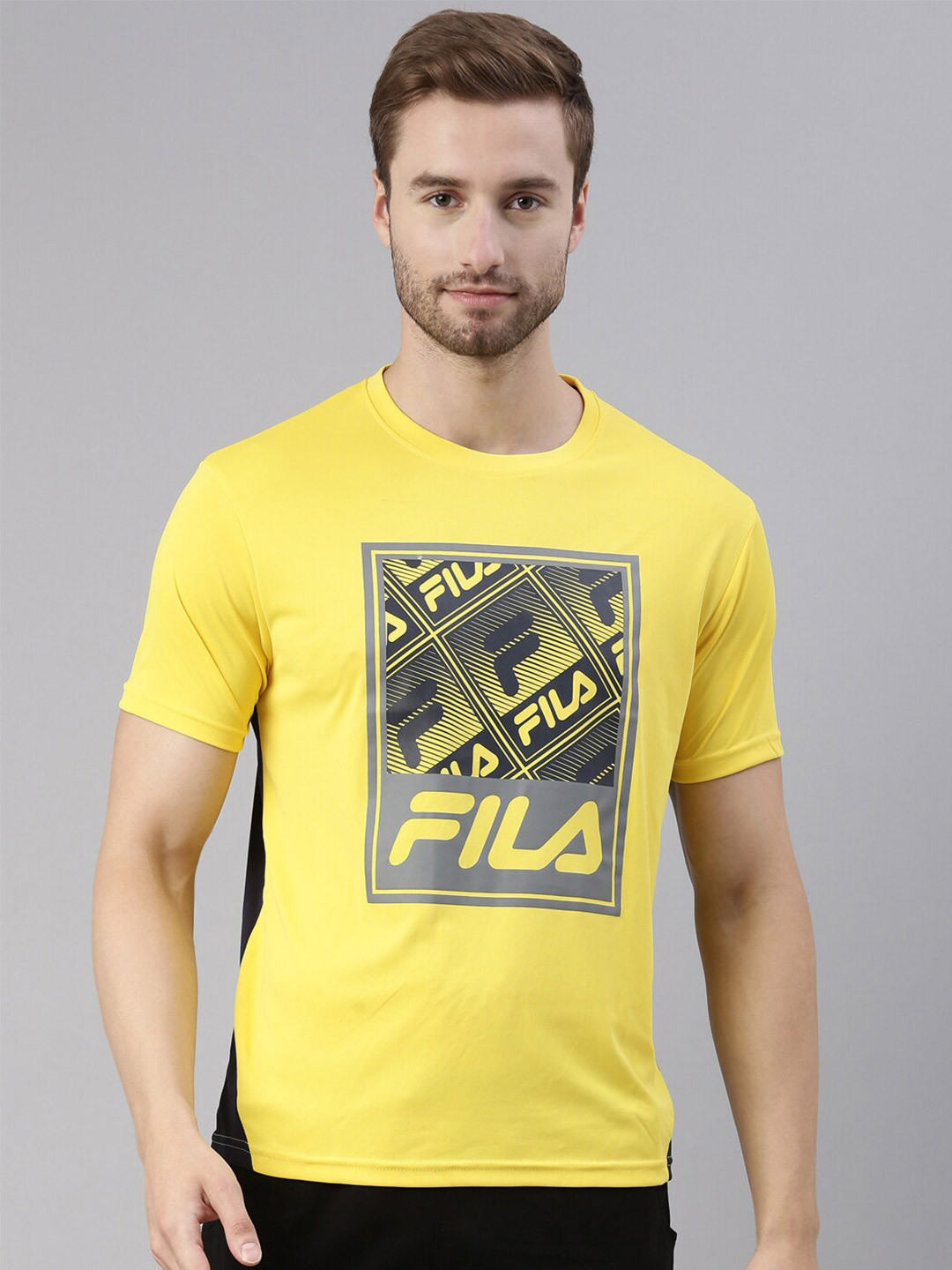 

FILA Men Yellow & Grey Printed Organic Cotton T-shirt