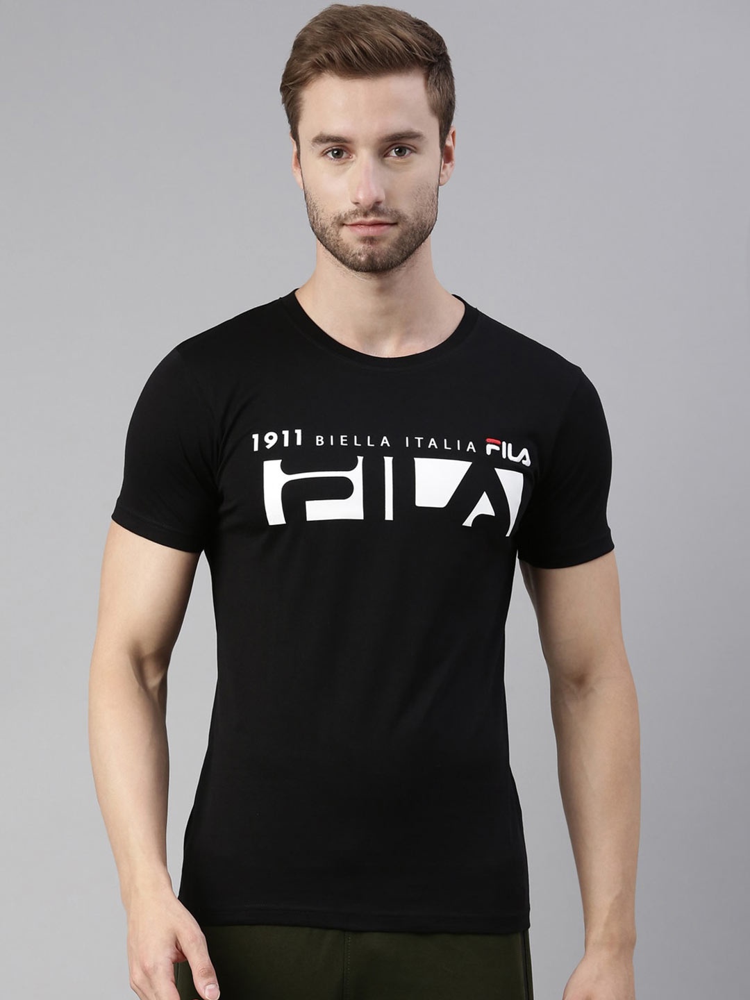 

FILA Men Black Brand Logo Printed Organic Cotton -shirt