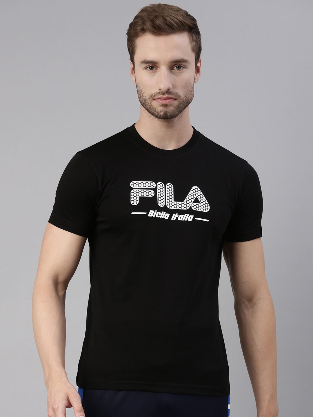 

FILA Men Black Brand Logo Printed Organic Cotton T-shirt