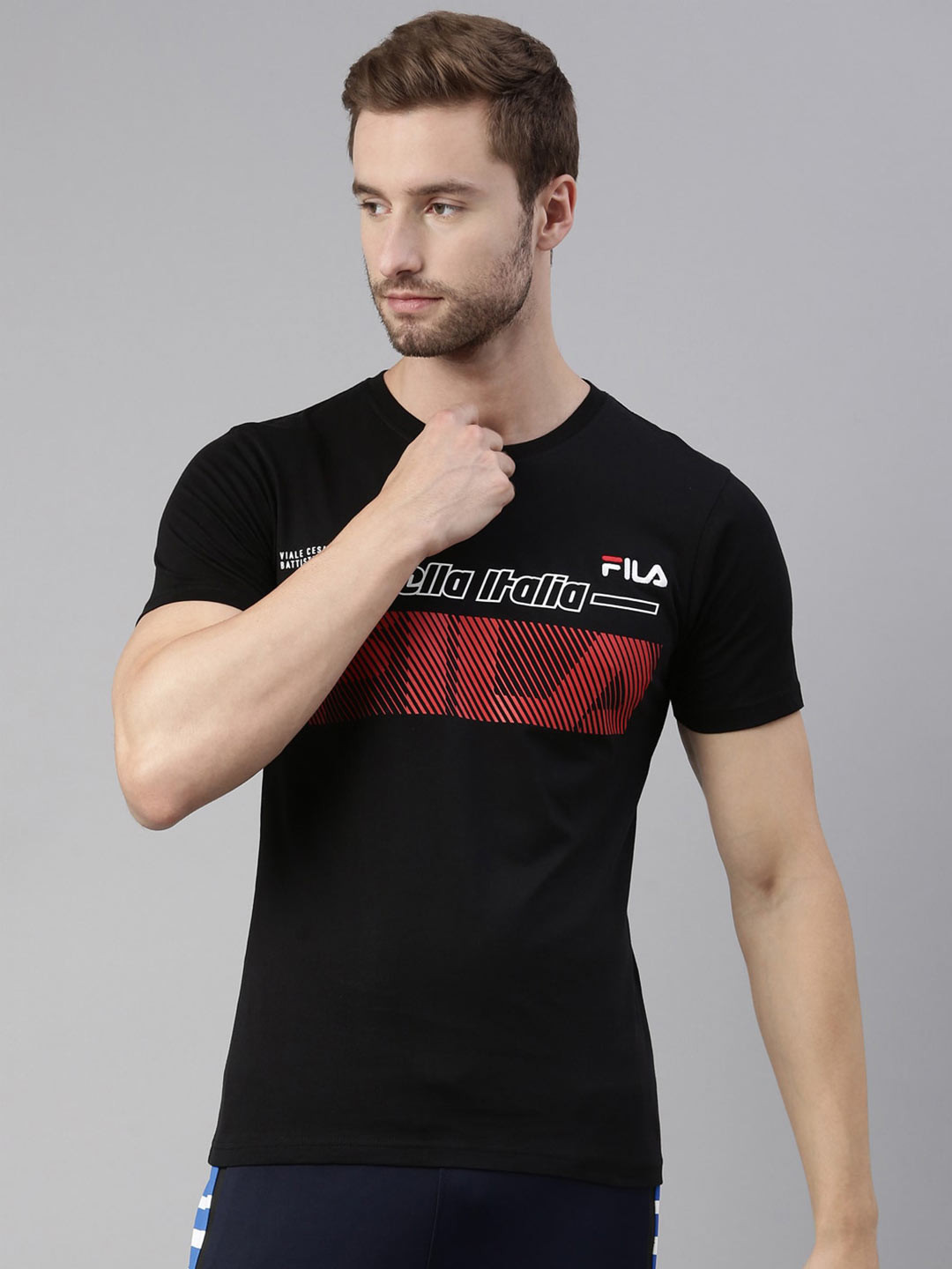 

FILA Men Black Brand Logo Printed Organic Cotton T-shirt