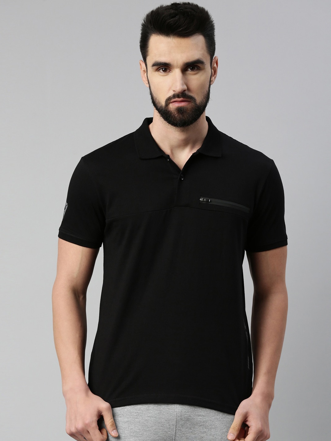 

FILA Men Black Polo Collar Organic Cotton T-shirt