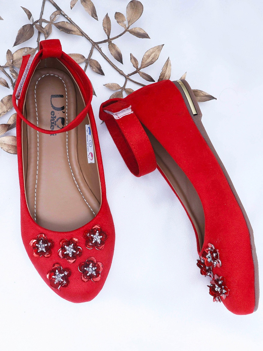 

DChica Girls Red Embellished Party Ballerinas Flats