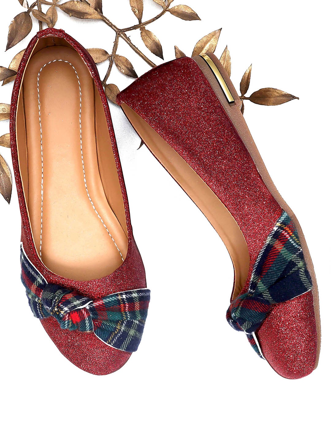 

DChica Girls Red Self Design Party Ballerinas with Bow