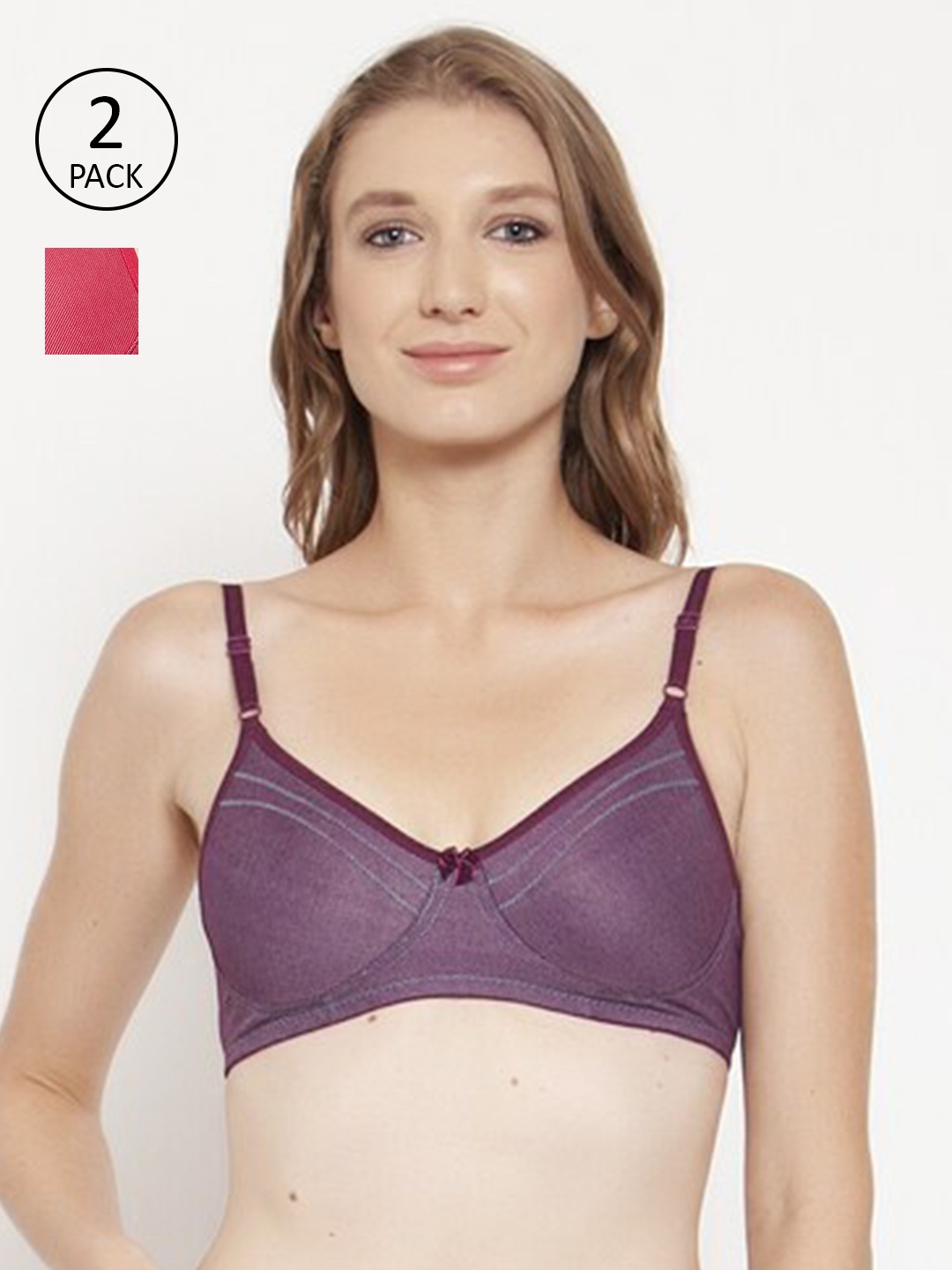 

Innocence Pack of 2 Purple & Pink Solid Non Wired Full Coverage Everday Bra