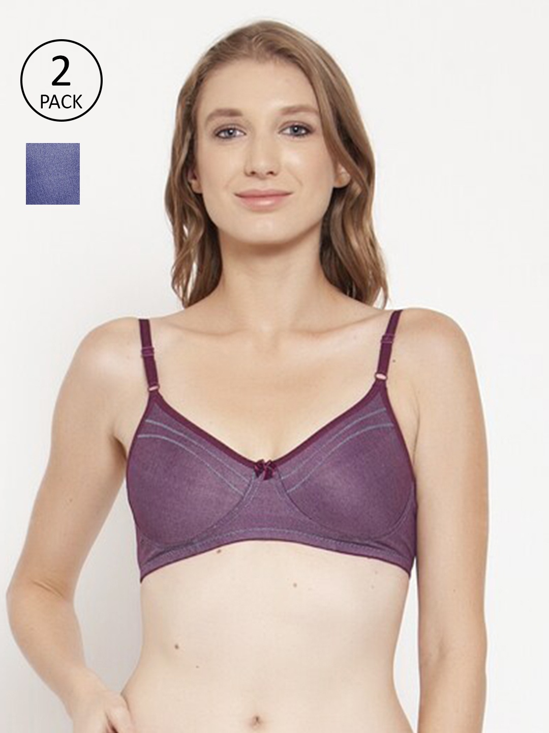 

Innocence Blue & Purple Set of 2 Solid Non Padded Cotton Bra