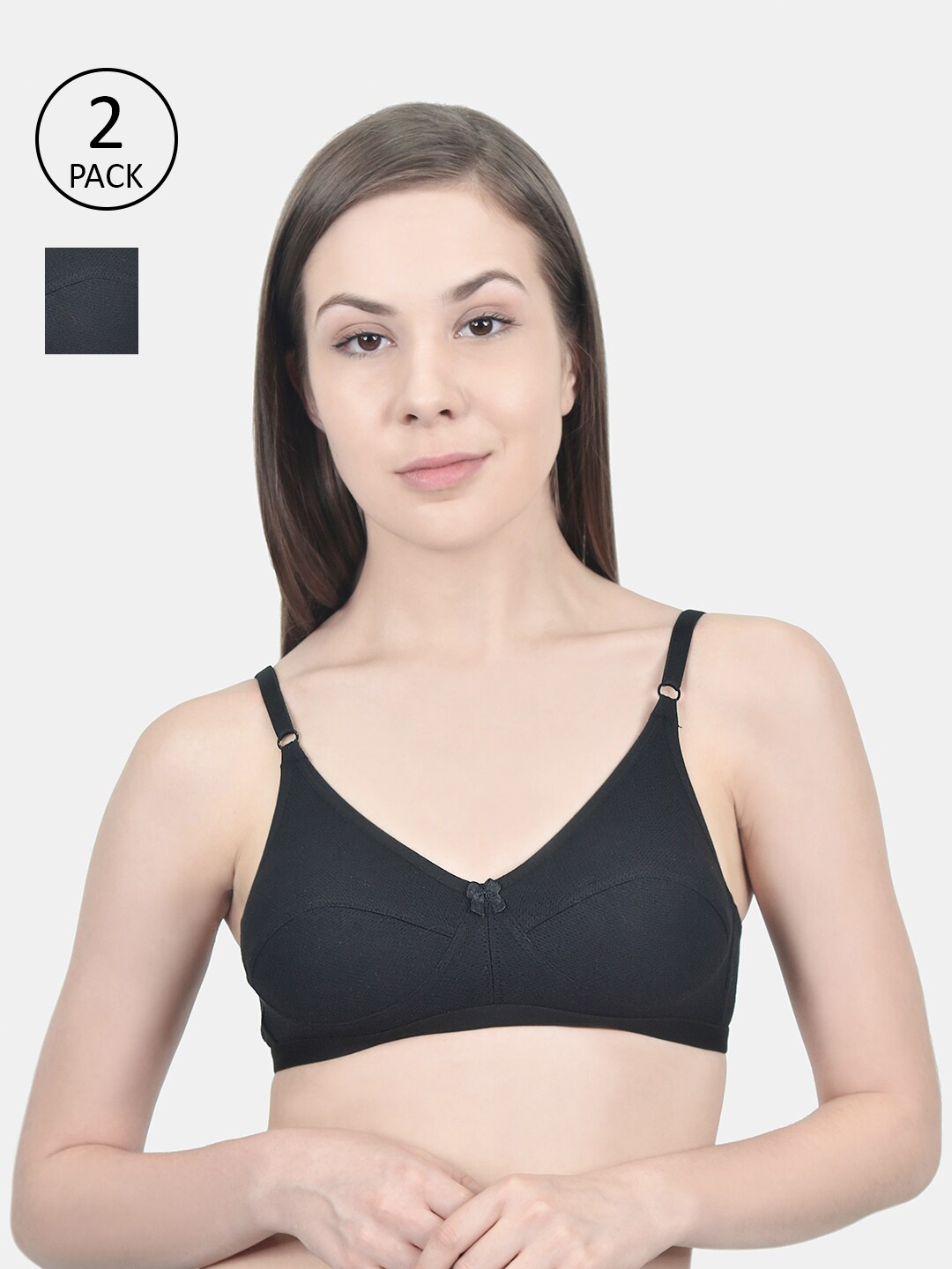 

Innocence Pack of 2 Non Wired Full Coverage Non Padded Everyday Bra, Black