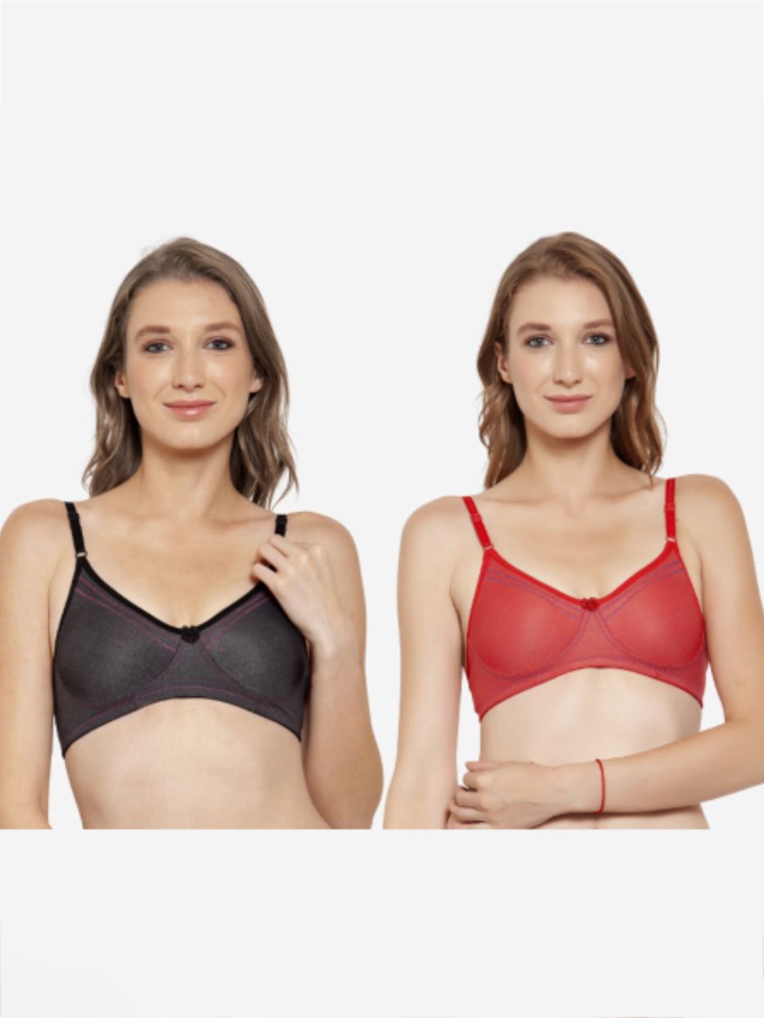 

Innocence Red & Black Set of 2 Solid Non Padded Cotton Bra