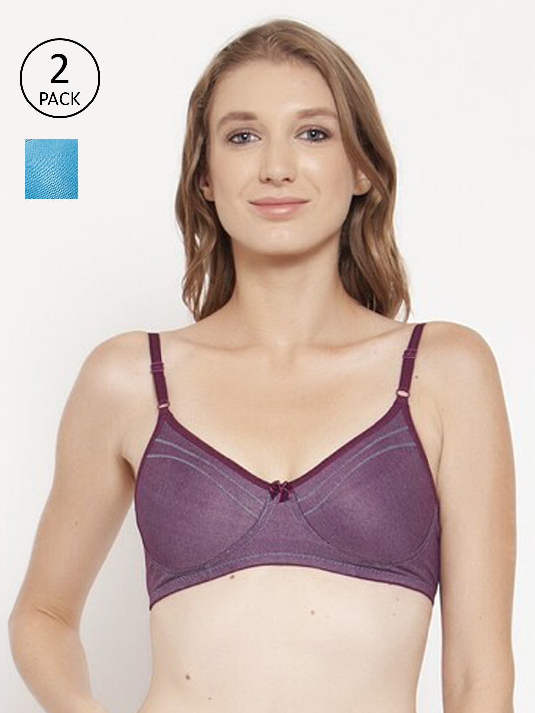 

Innocence Pack of 2 Blue & Purple NOn Wired Full coverage Everyday Bra