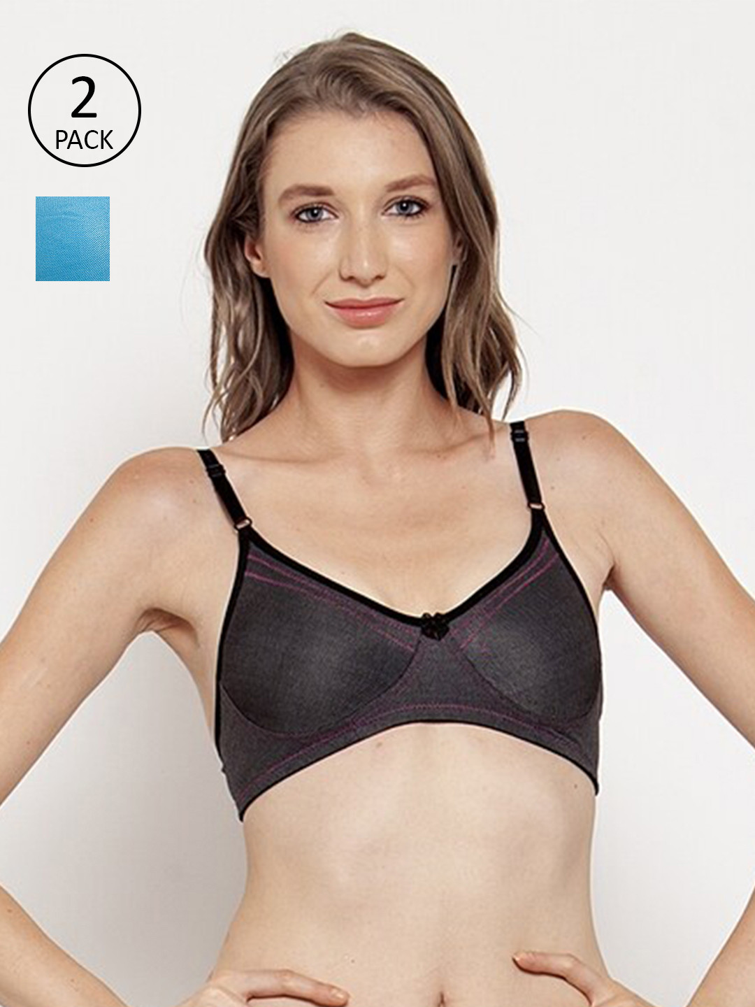 

Innocence Pack of 2 Everyday Bras BBAPLIN90748_28B-T.Blue,Black, Turquoise blue