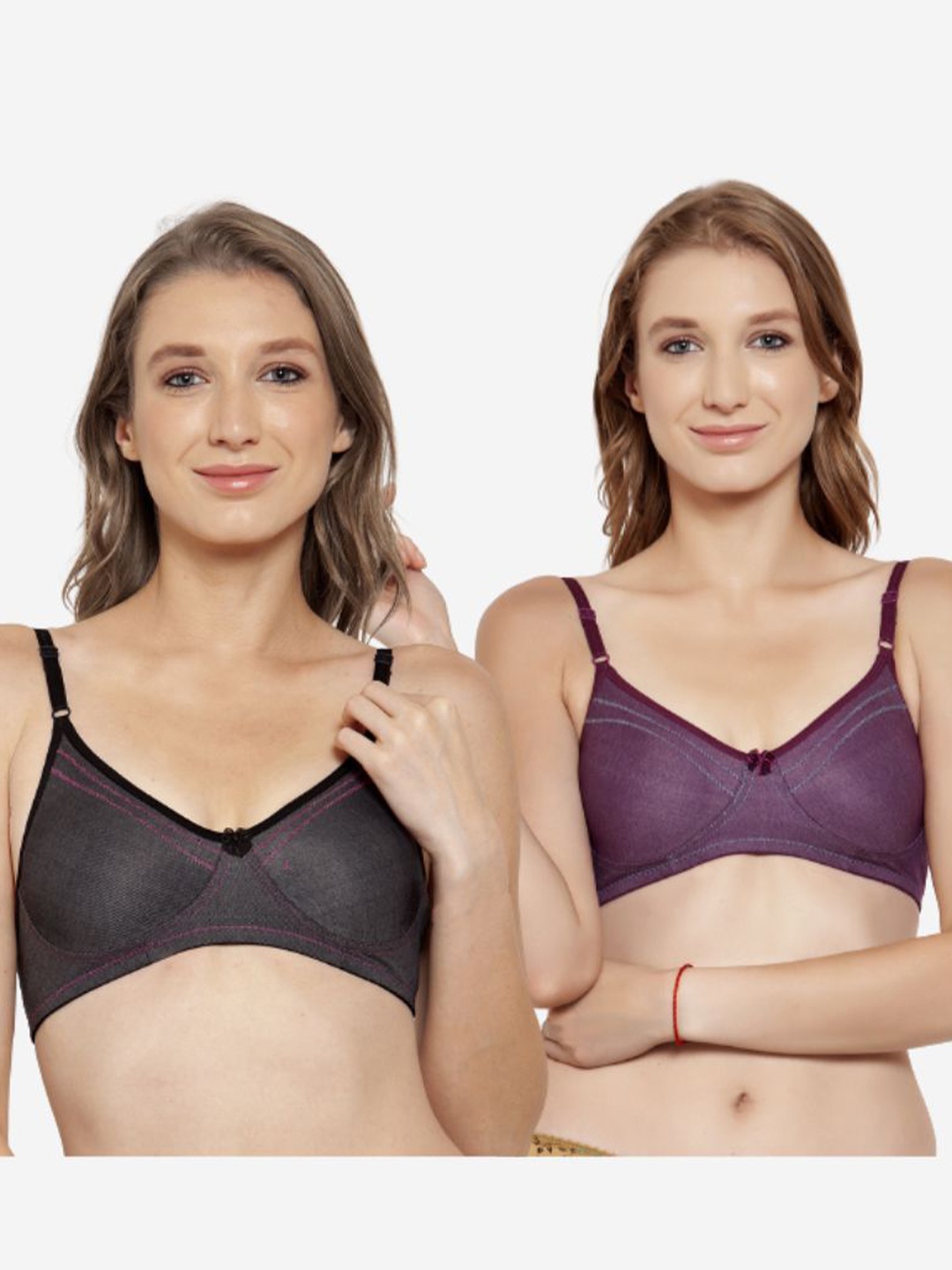 

Innocence Pack of 2 Purple & Black Solid Non Wired Full Coverage Everyday Bra